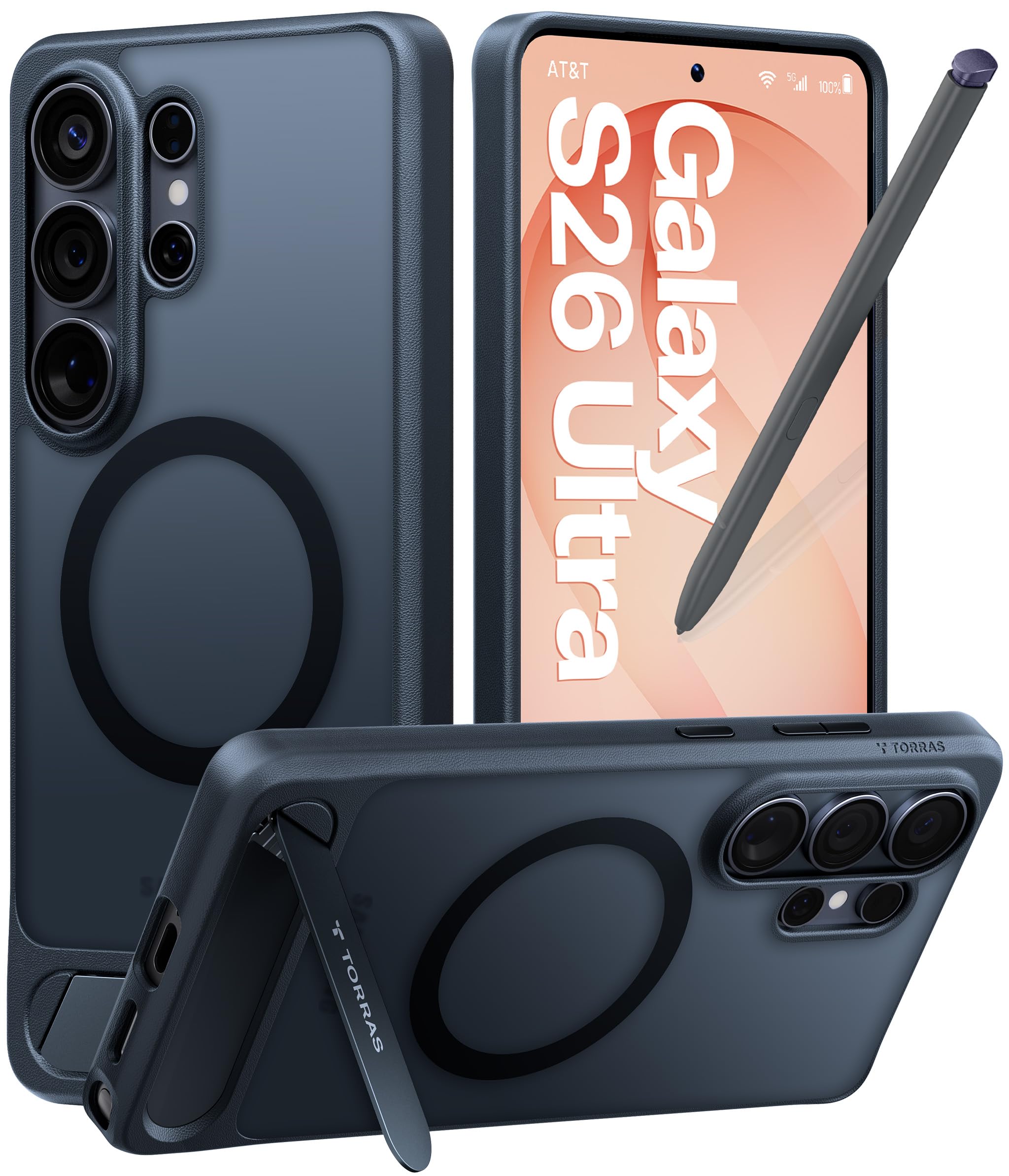 Photo 1 of TORRAS Strong Magnetic & Seamless Stand for Samsung Galaxy S26 Ultra Case, Fit for MagSafe, Mil-Grade Drop Protection, Kickstand for Samsung Galaxy S26 Ultra Case, Translucent Back/Black Edge