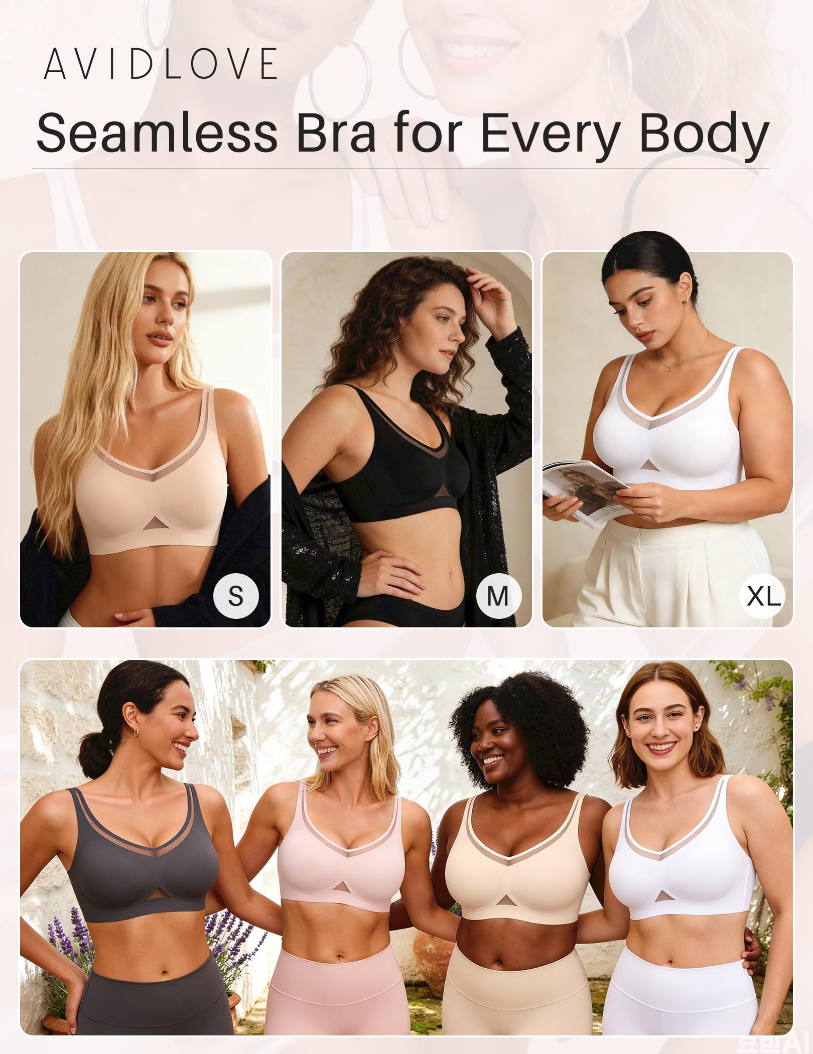 Avidlove Wireless Bras for Women Mesh Full Coverage Jelly Padded Bralette No Underwire Seamless Everyday Bra — view 6