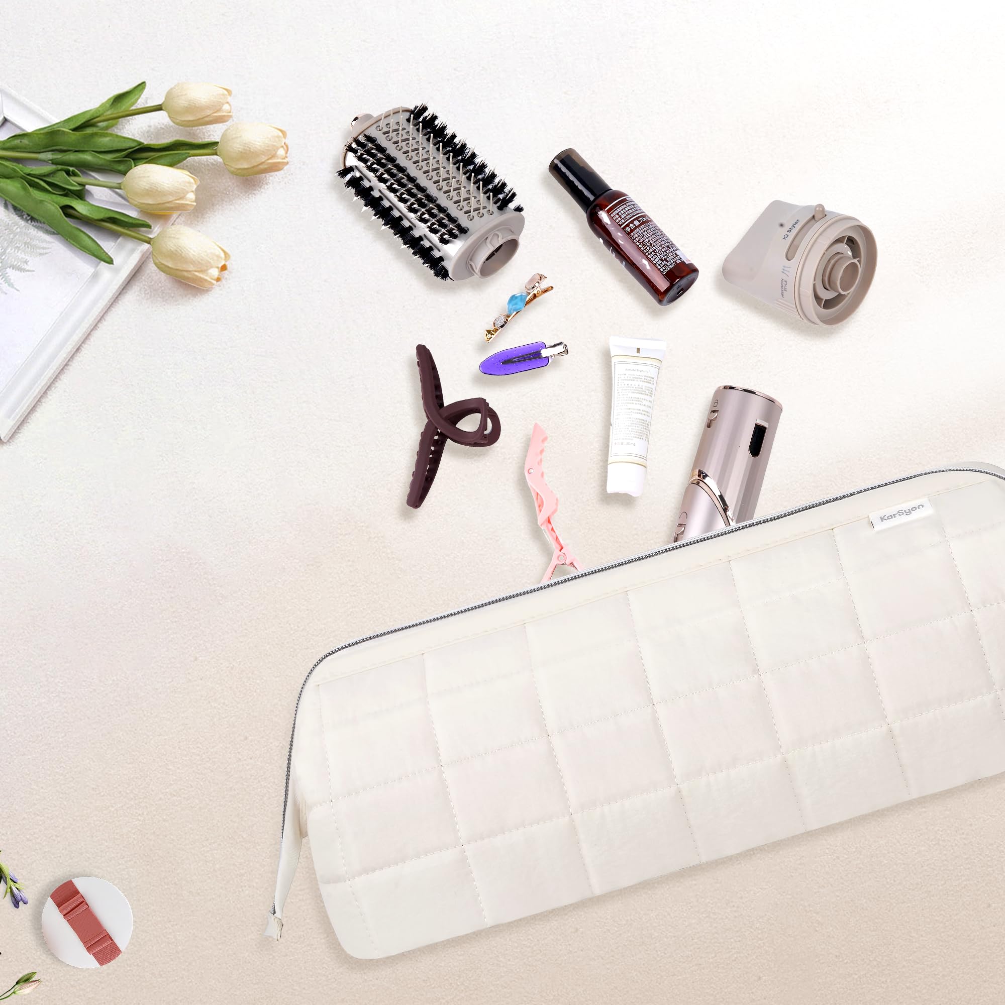 Karsyon Hair Tools Reisetasche Organizer für Dyson Airwrap, Shark Haartrockner, Flex Style, Airstraight Bürste, Revlon Aufsätze, Beige