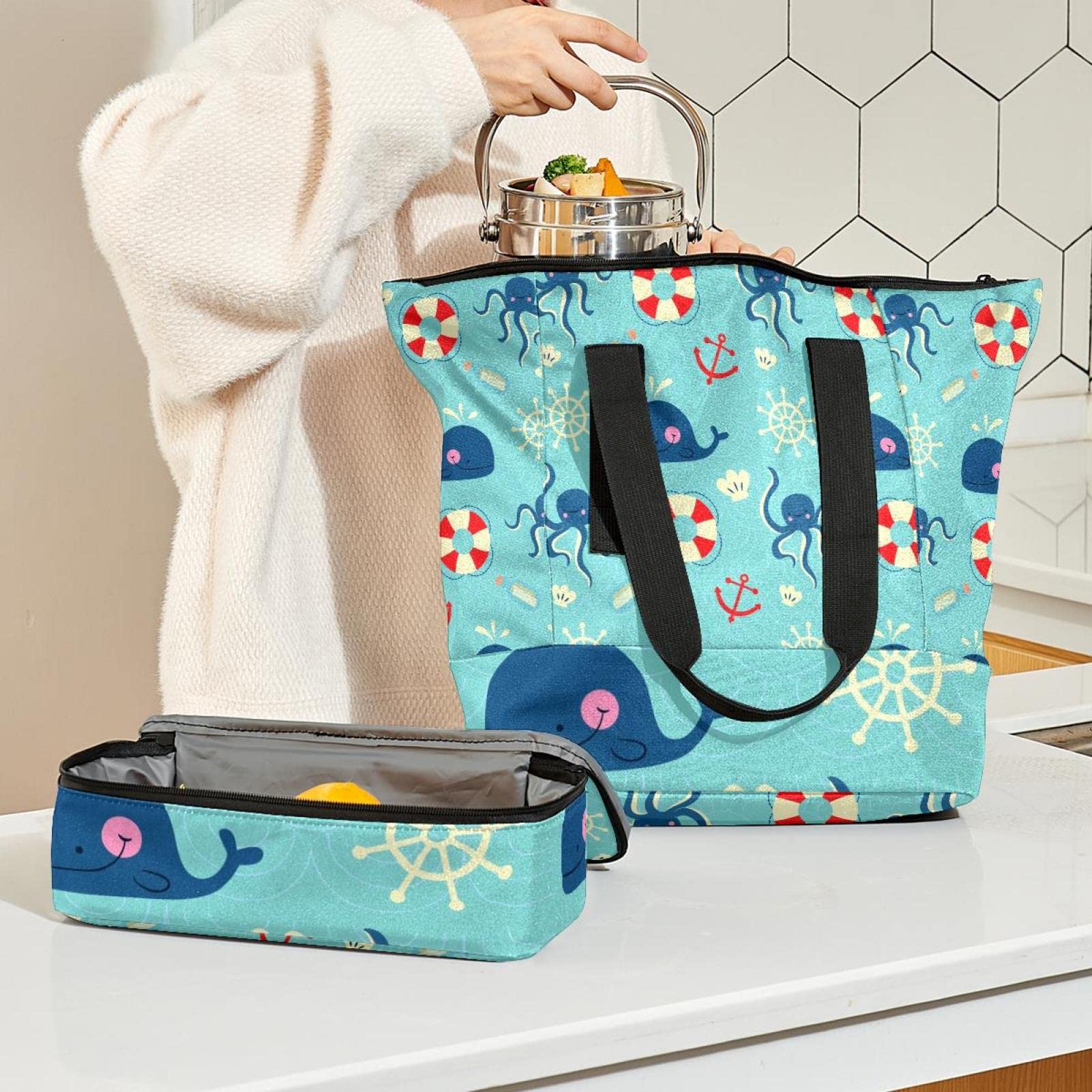 Grand sac fourre-tout et boîte à déjeuner légère corail, sac à main isotherme pour voyage, travail, école, Couleur 10., Taille Unique