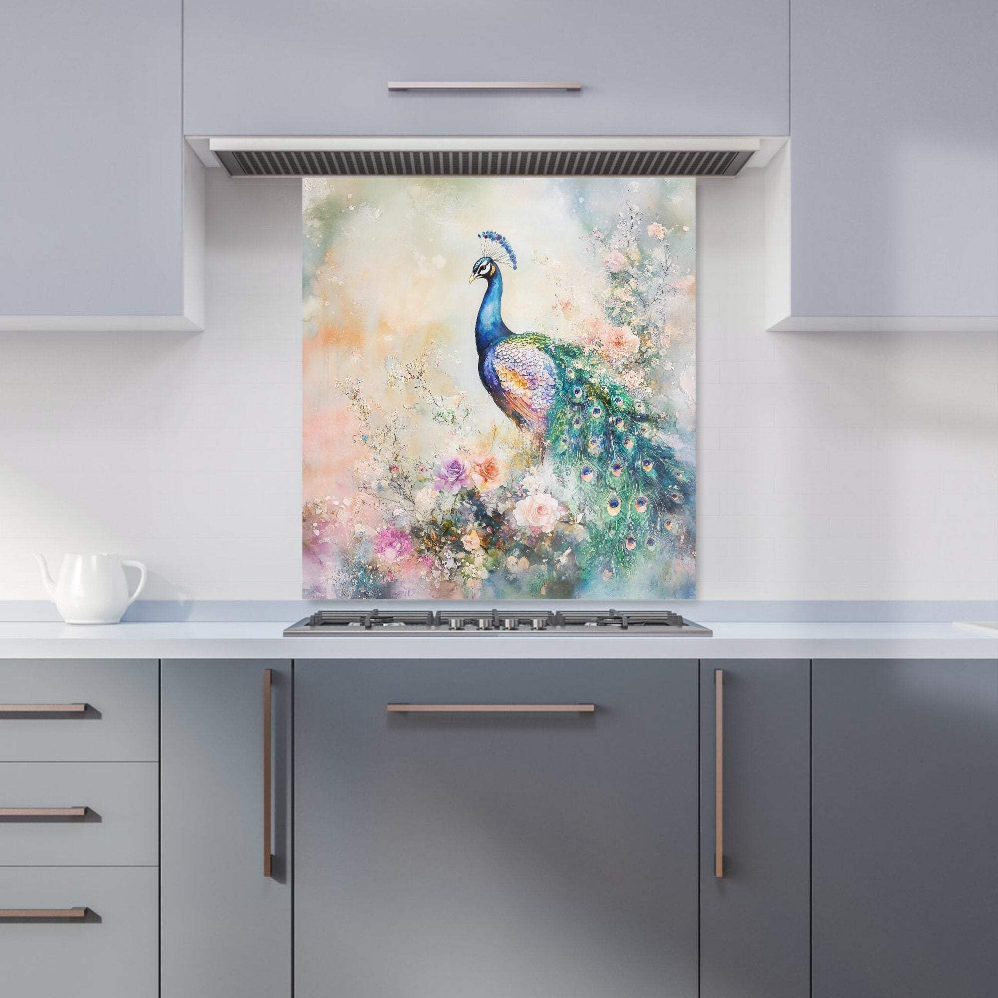 Rackhams Peacock Glass Kitchen Splashback - W700mm X H750mm