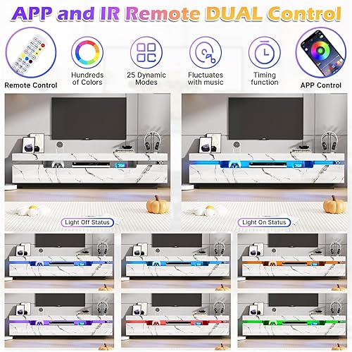 Miniatura 4 de Uspeedy Soporte de TV blanco de 70 pulgadas para TV de 75/80 pulgadas, moderno soporte de TV LED para sala de estar, centro de entretenimiento de