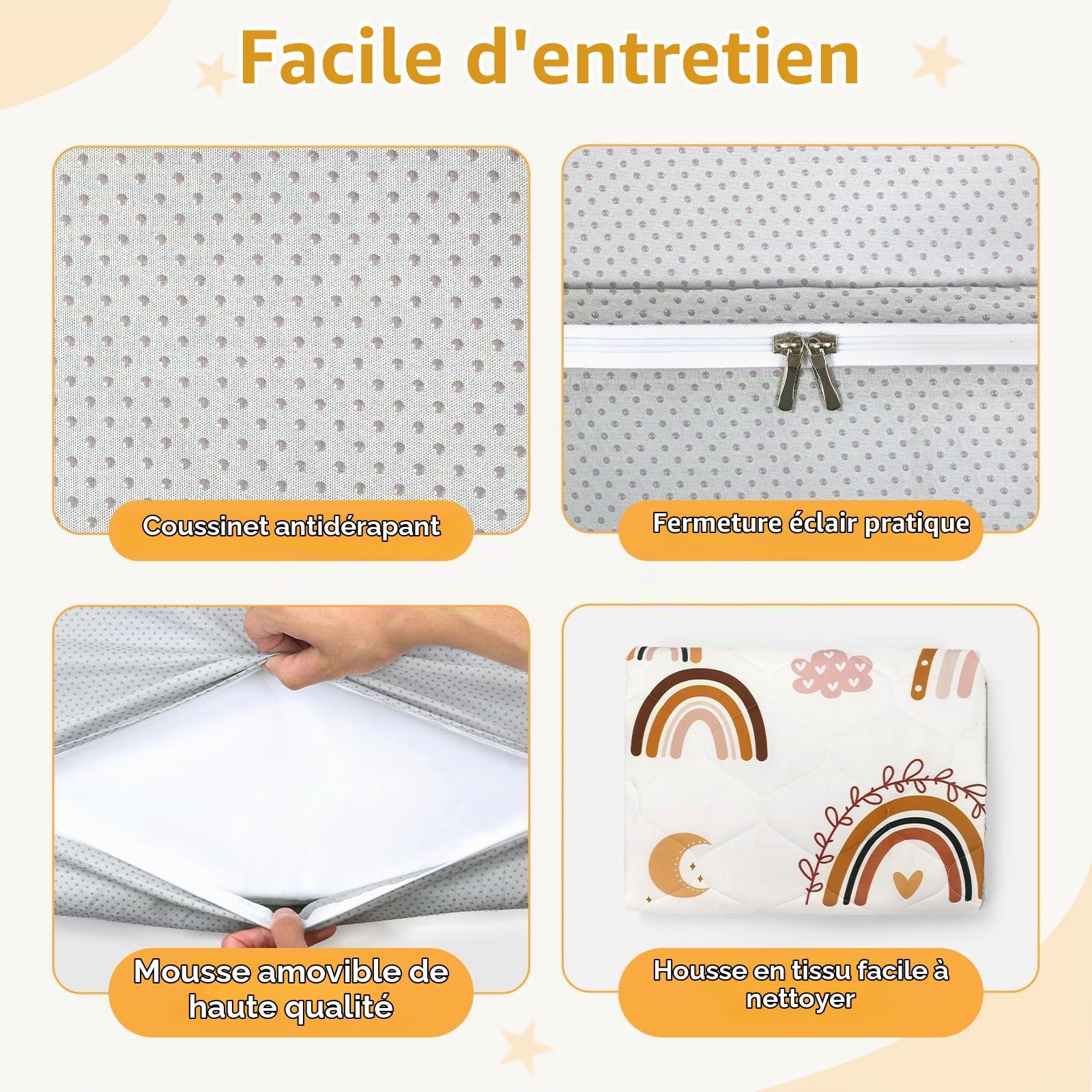 Tapis de Jeux Bebe Amovible Pliable, Épaissi 2cm Tapis d'eveil Bebe 127×127cm, Lavable en Machine, Antidérapant Tapis sol Bebe Tapis Chambre Enfant Adapté à Intérieur/Extérieur/Clôture (Arc-en-ciel)