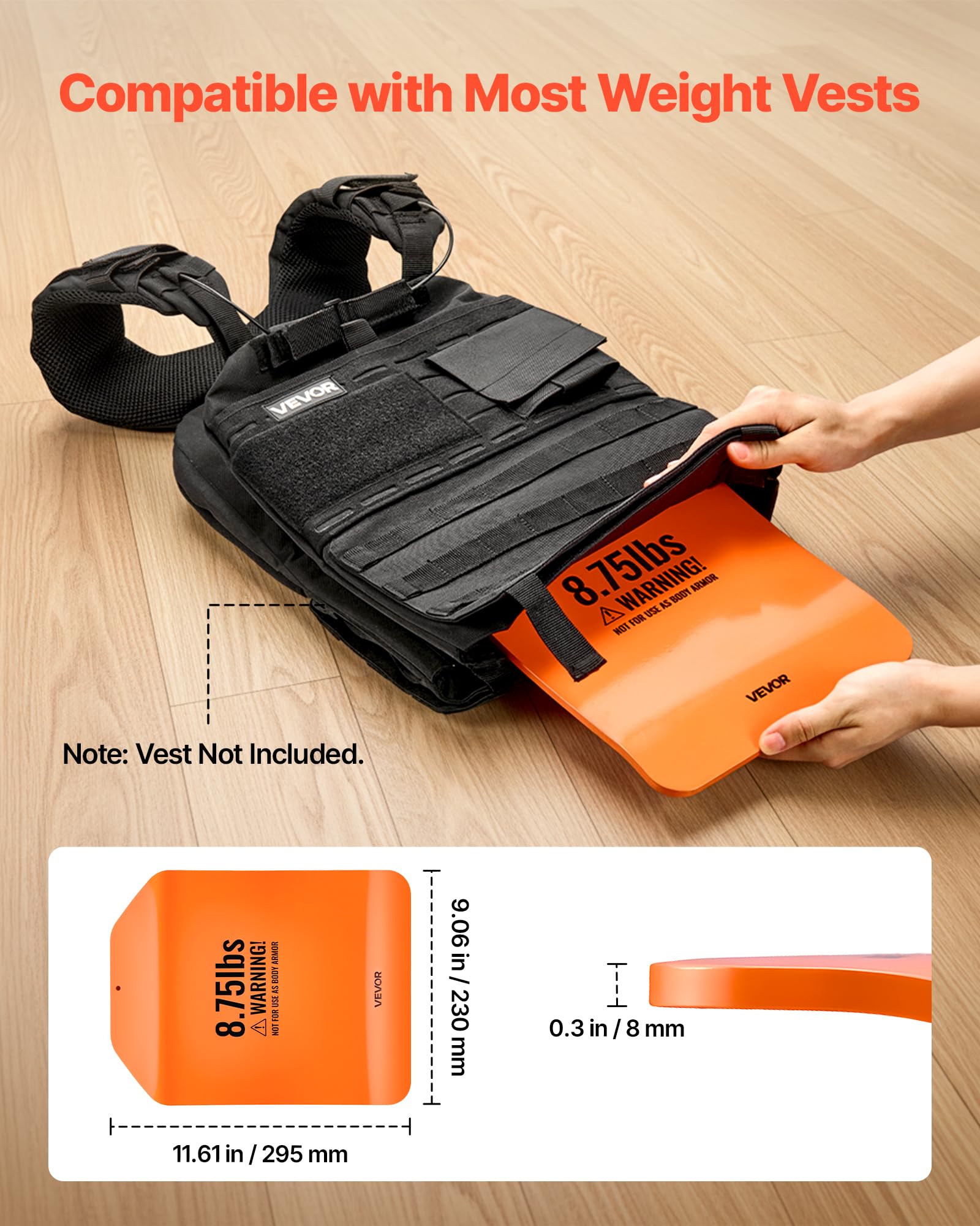 VEVOR Plaques de poids incurvées pour gilet, paires de 5,75/8,75/6,6 kg, plaques lestées tactiques en acier de qualité supérieure pour gilet, design ergonomique, pour l'entraînement de force