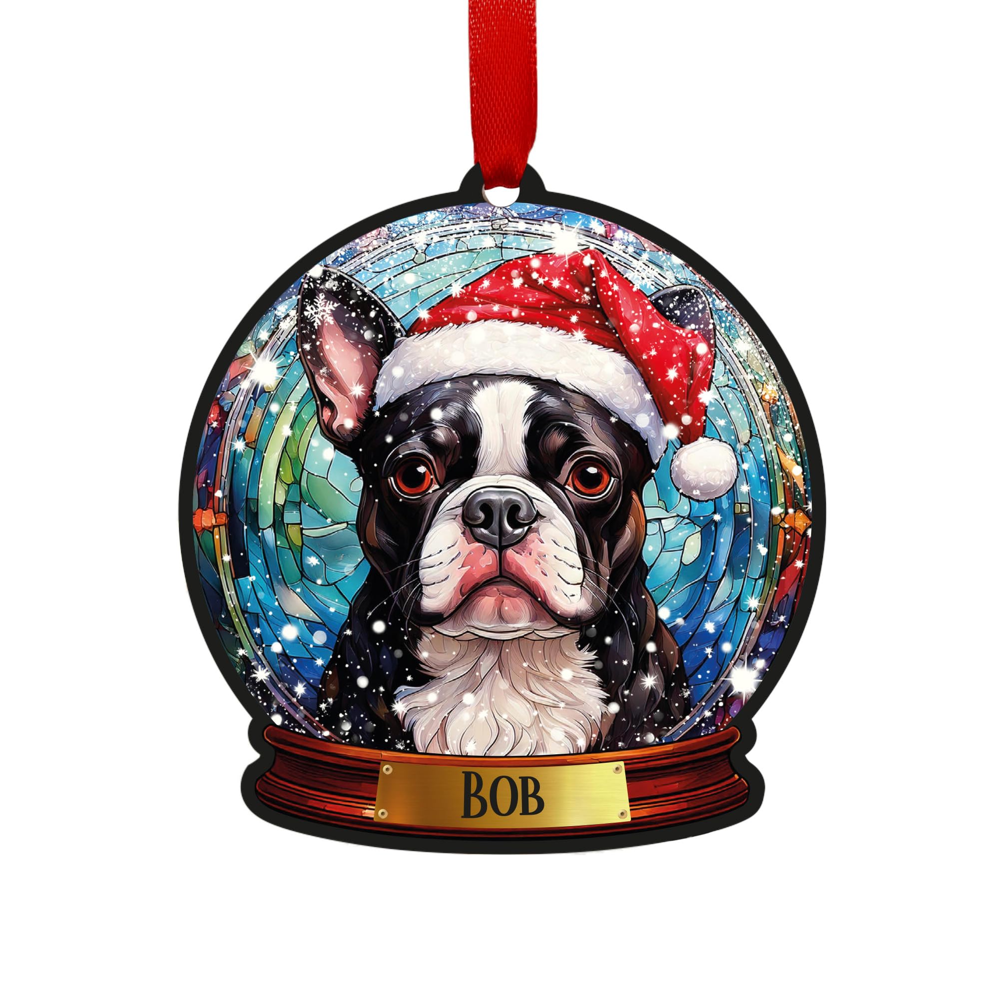 Boston Terrier Personalised Snow Globe Decoration