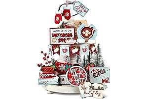 15 Pcs Christmas Tiered Tray Set with Hot Cocoa Wood Signs: A Winter Decor Essential