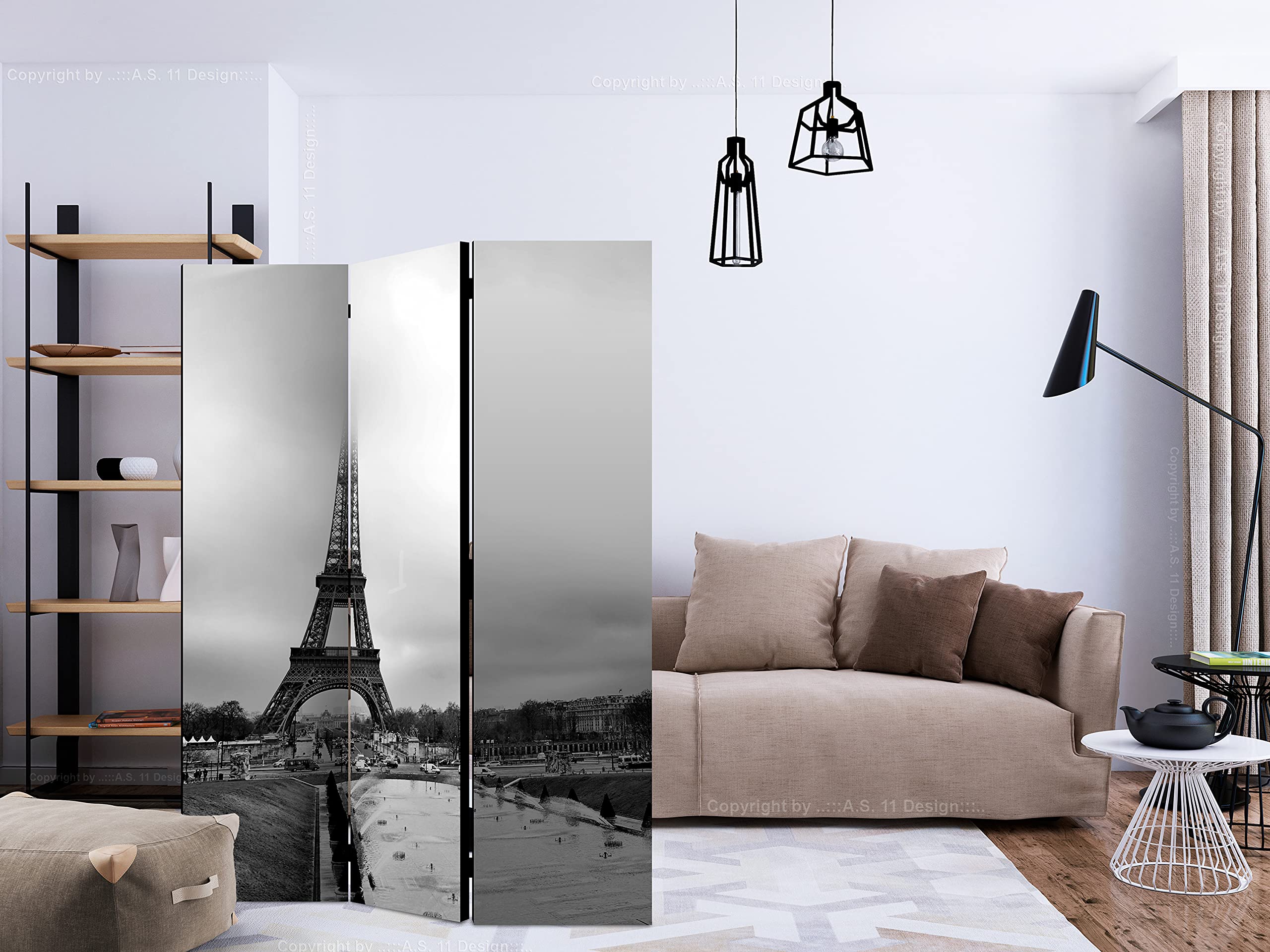 murando - Paravent intérieur à Deux côtés 135x172 cm - Séparateur de pièce en Bois Naturel avec Toile imprimée, Portable et Pliable - Photographie d'architecture Paris Tour Eiffel d-C-0156-z-b