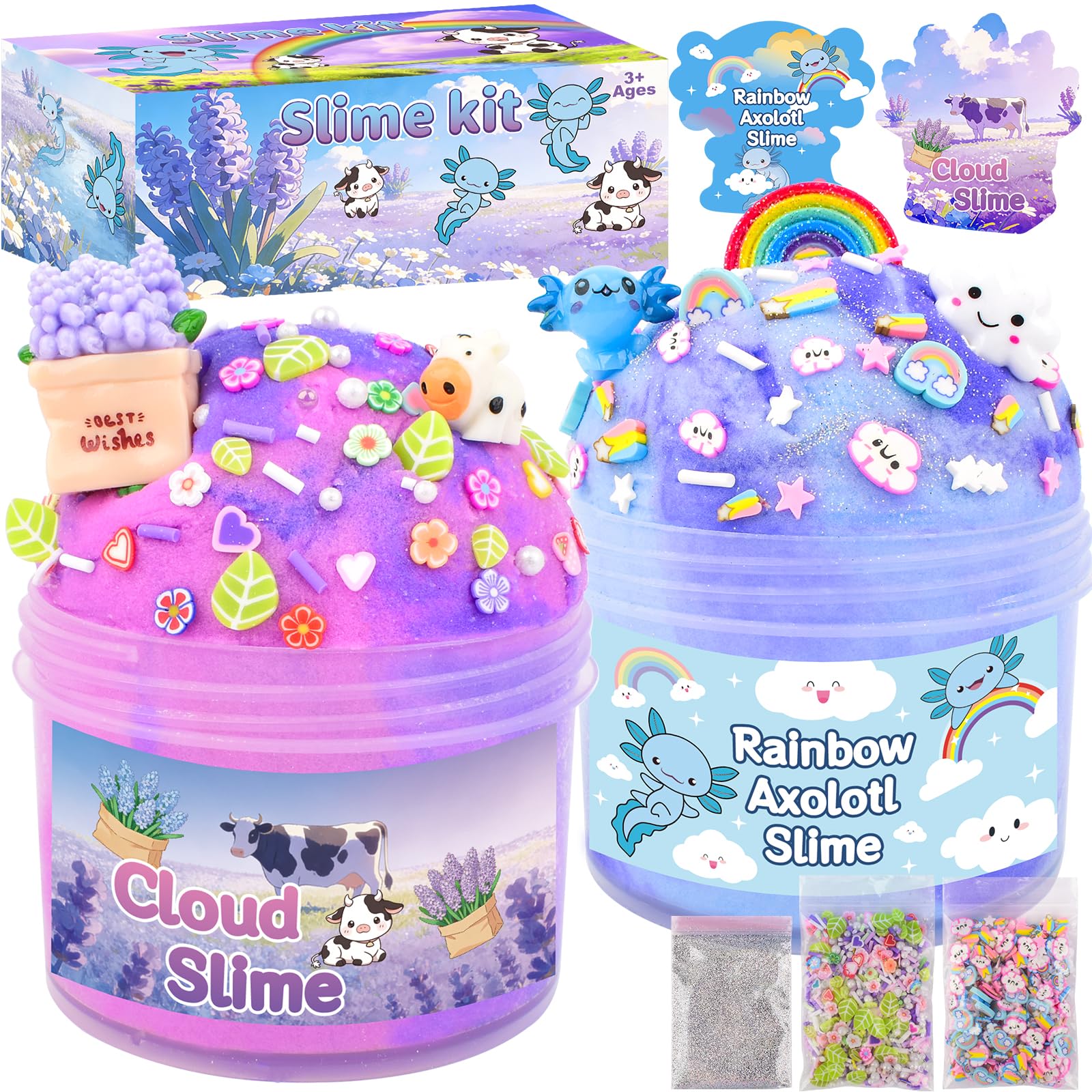 Rowecvce 2 Pack Axolotl Cloud Slime Kit, Party Favors for Kids Girls Boys