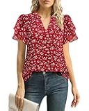 Womens Dressy Chiffon Blouses Summer Puff Petal Short Sleeve Shirts V Neck Casual Work Tops