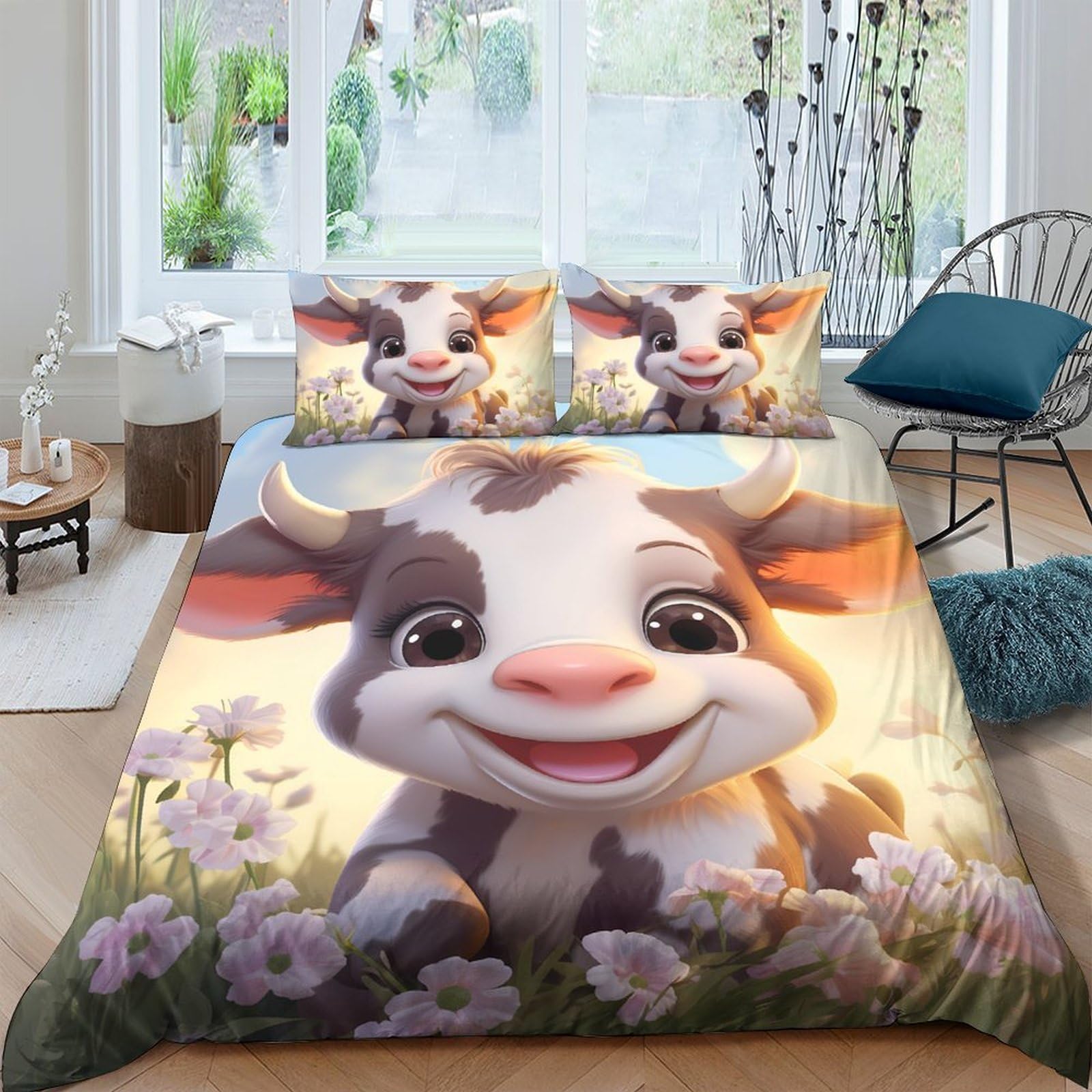 Ctjqhvkz Style-6 3D Printed Cute Cow Fitted Sheet Microfiber Soft Floral Cartoon Bed Sheet For Bedroom Guest Room Mattress Protection Single（135X200cm）