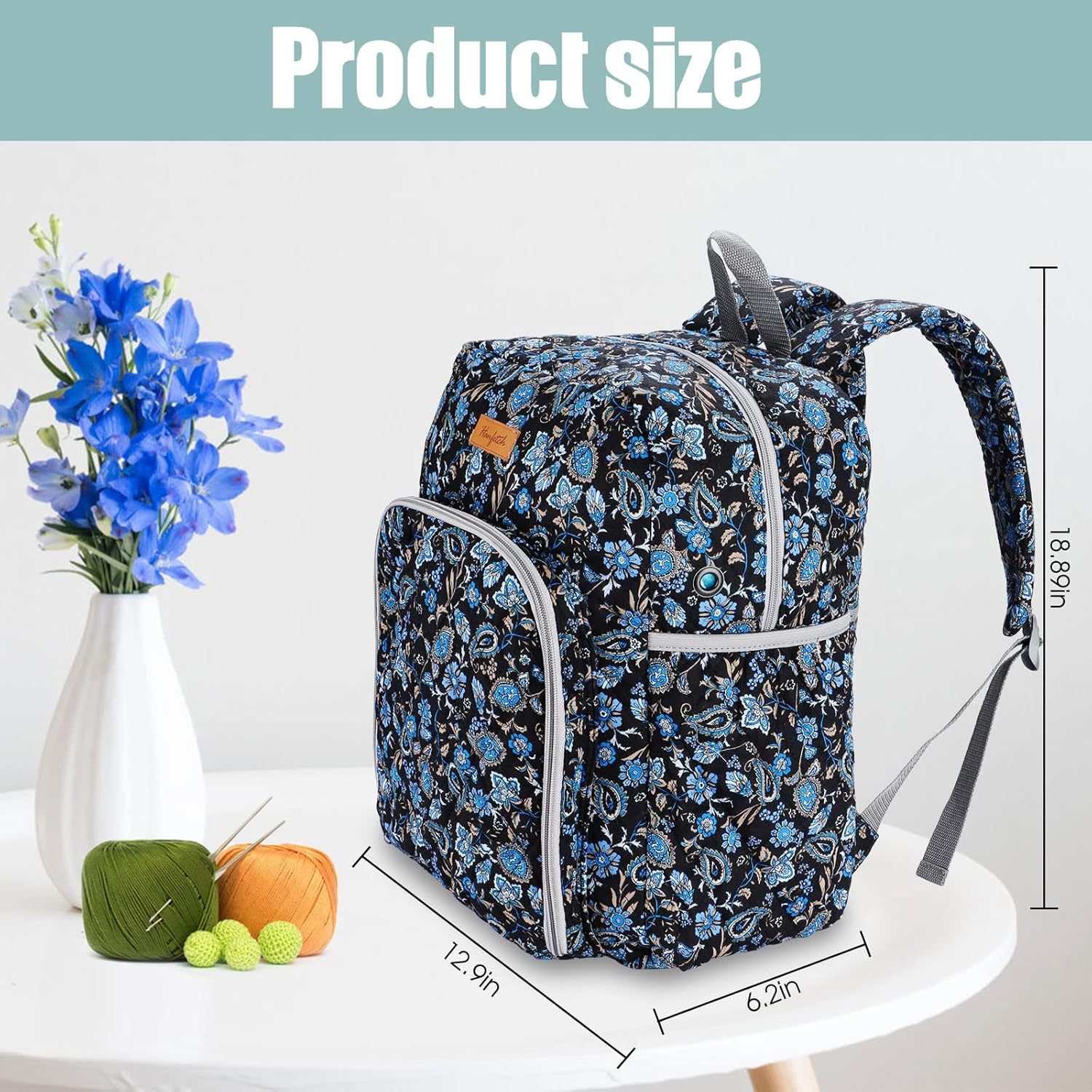 Yarn Storage Organizer Knitting Bag Backpack - Large Size with Grommets, Portable Crochet & Knitting Accessories Bag (Paisley)