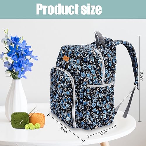 Miniatura 9 de Organizador de almacenamiento de hilo para tejer, mochila de gran tamaño con ojales, bolsa de ganchillo portátil para madejas de hilo, ganchos de