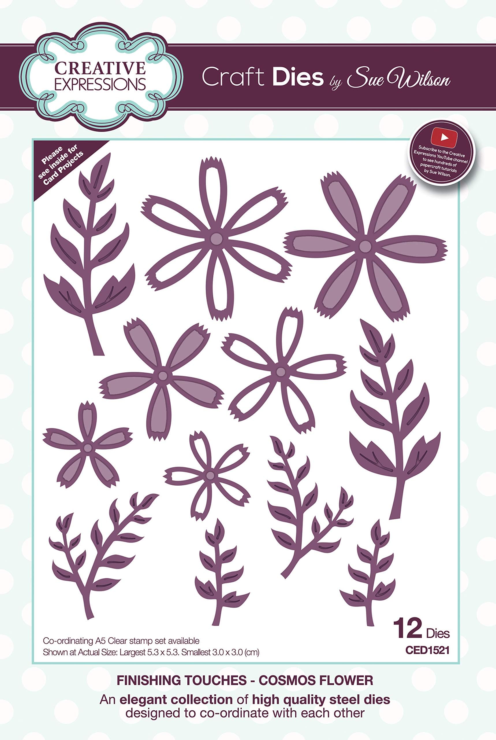 Sue Wilson CED1521 Finishing Touches Collection-Cosmos Flower Die Set, Metal, Largest 5.3 x 5.3 cm