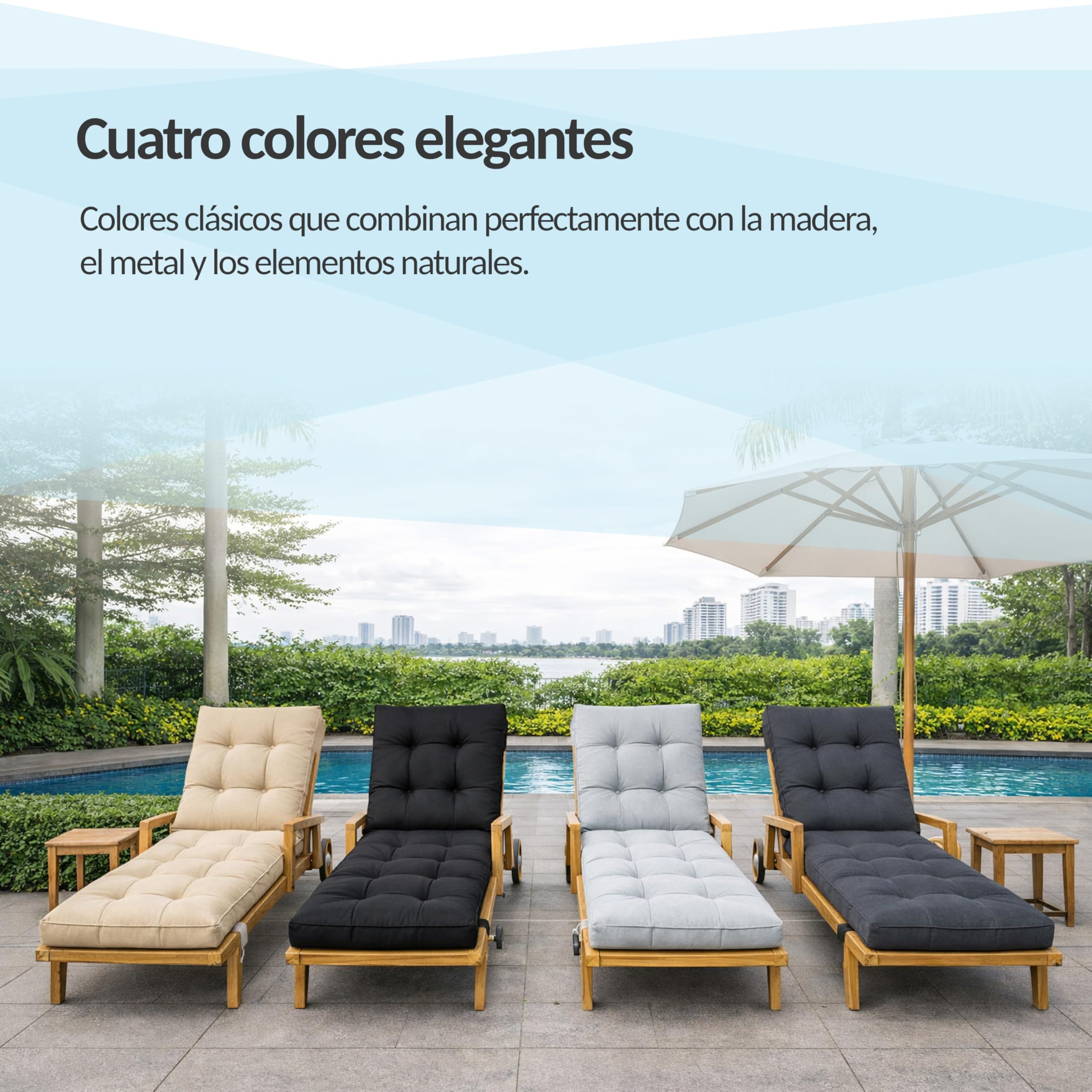 POKAR Cojín Tumbona Exterior 200x60x13 cm | Colchoneta para Tumbona de Jardín Impermeable y Repelente al Agua | Acolchado y Espesor 13 cm | Ideal para Terraza y Piscina | Made in EU | OEKO-TEX | Beige