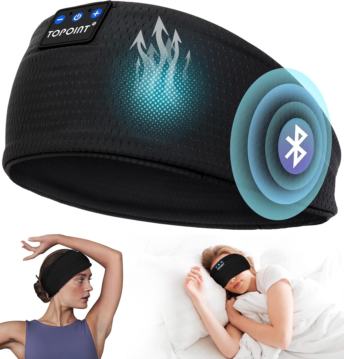 Auriculares para Dormir Diadema Bluetooth 5.4, Diadema Deportiva Auriculares para Dormir Bluetooth Inalámbrico con USB C para Mujeres Hombres Regalos Deportivos Entrenamiento Trotar Yoga Insomnio Viajes Aéreos Meditación