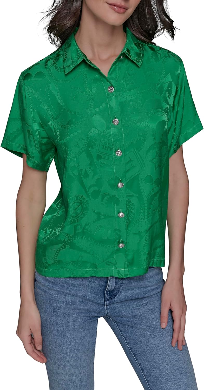 Karl Lagerfeld Womens Short Sleeve Whimsy Loose Fun Blouse