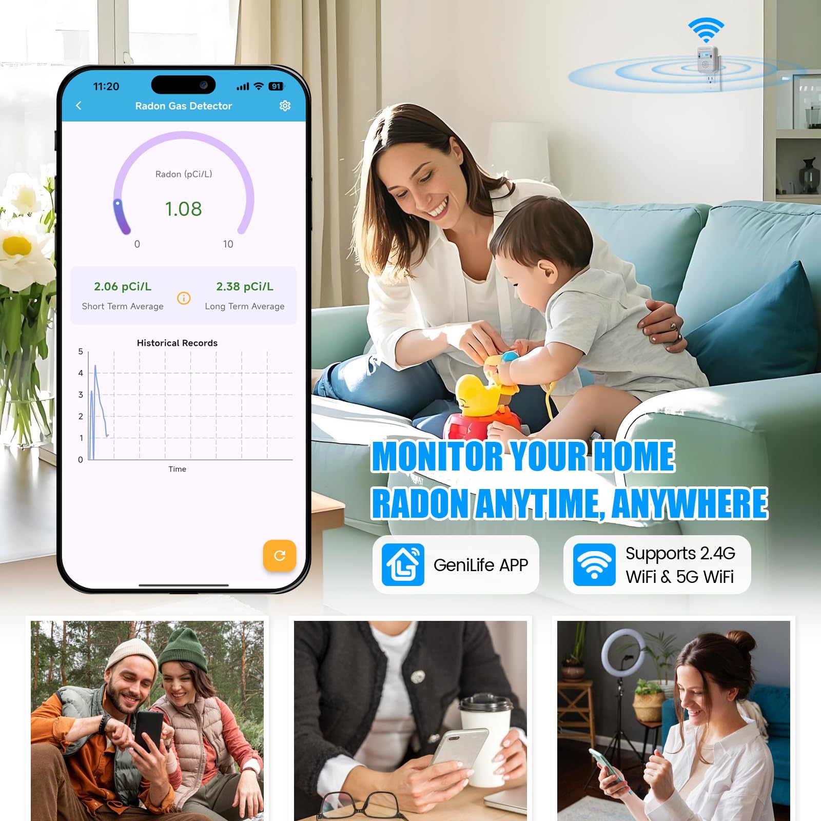 Condition photo showing Good Condition for WiFi Home Radon Detector, Portable Radon Meter with Real-Time Short & Long-Term Monitoring, Plug-in Design, Instant Alerts & App Control