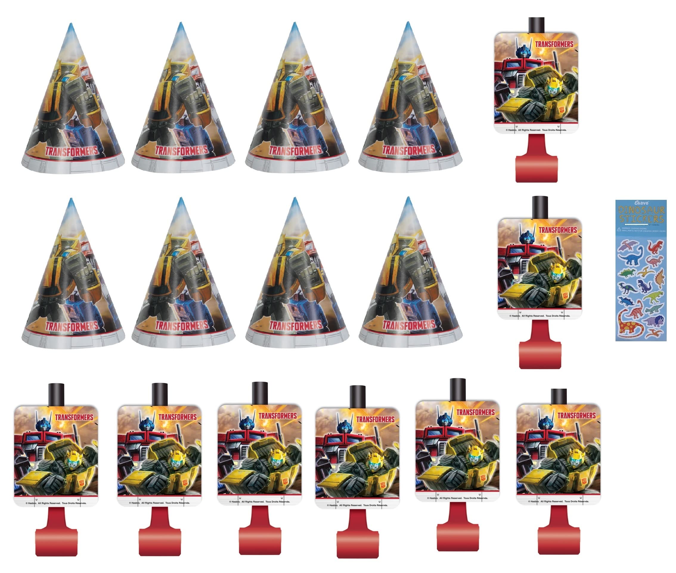 Unique Transformers Birthday Party Supplies Decoration Bundle Pack includes 8 Party Paper Hats, 16 Pieces