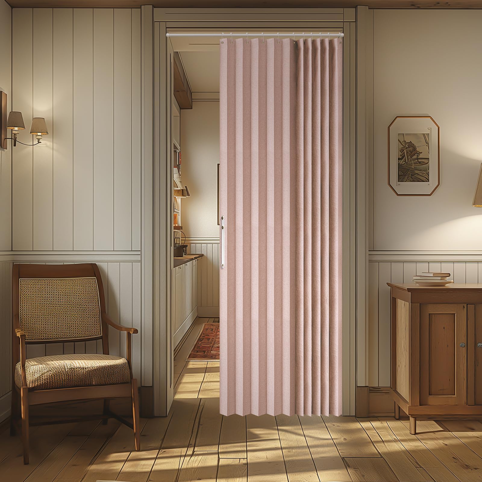 AJAZZ 100% Blackout Magnetic Door Curtain Accordion Doors Interior Closet Door Curtain Invisible Applicable Bedroom Room Living Room Doorway (Pink 52" W x 78" L 1 Panel