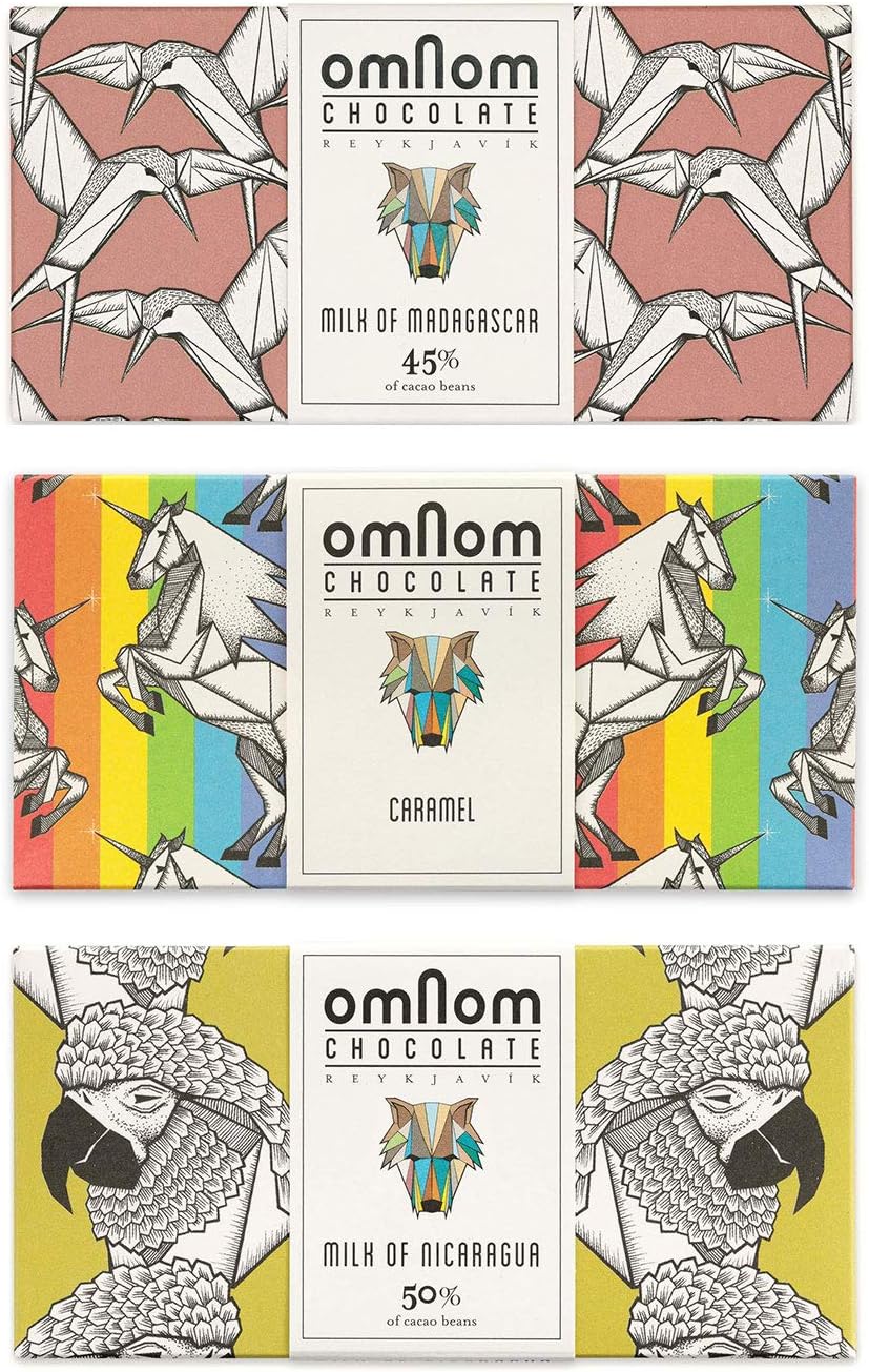 OmNom Milk Chocolate Trio | Milk Of Madagascar, Caramel "Pride Bar", Milk Of Nicaragua | Icelandic Bean To Bar Chocolate by OMNOM CHOCOLATE REYKJAVIK | 3 x 60g Bar