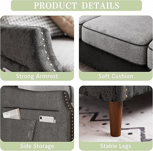 Miniatura 5 de Shintenchi Sofá en forma de L de 78 pulgadas, sofá modular de 3 asientos con otomana reversible, sofá de tela 100% poliéster con bolsa de