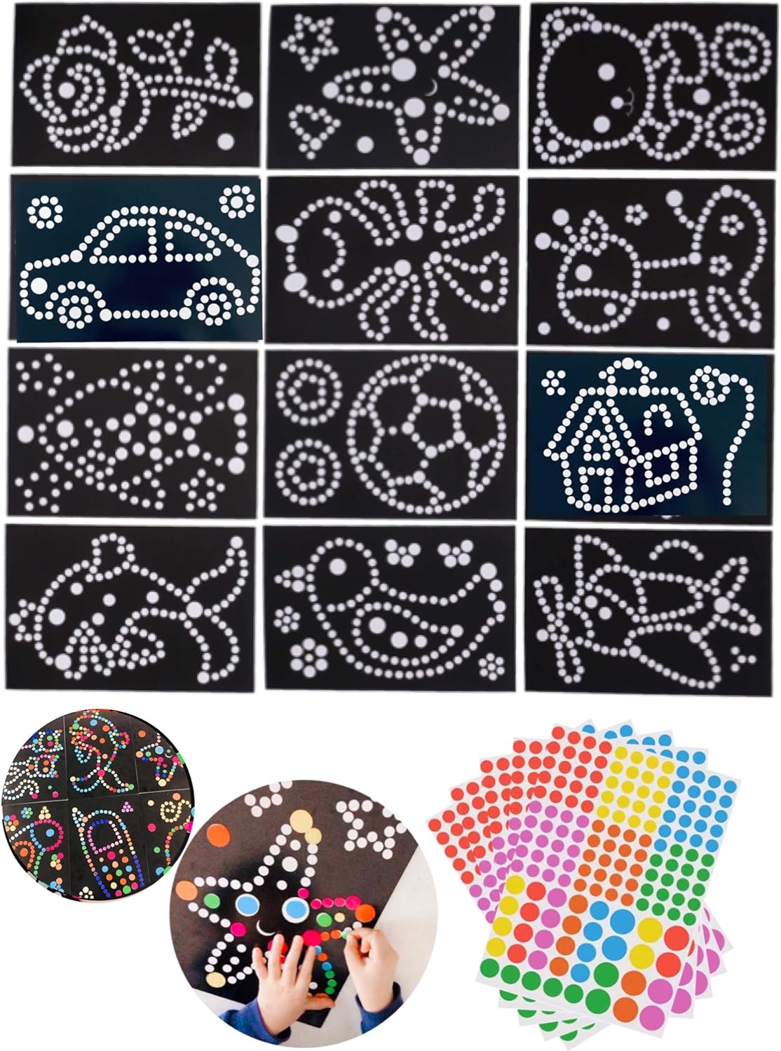 Due Gattini ドゥエガッティーニ シール貼り お気に入り セット 丸シール アート Dotty おまけ付き Sticker A Art 12枚 3dシール モザイクシール Type