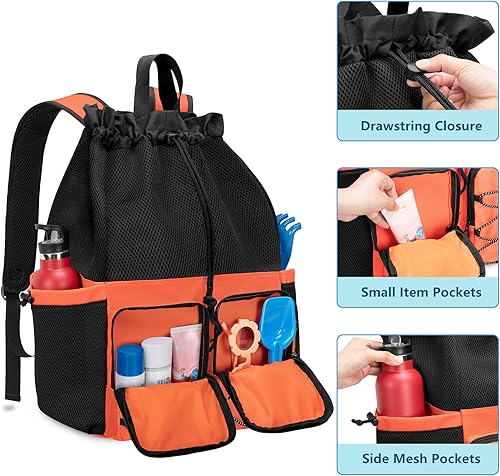 Miniatura 2 de Fasrom Mochila de playa de malla con bolsa impermeable y bolsillo, mochila de natación grande con cordón para viajes, gimnasio y deportes de piscina