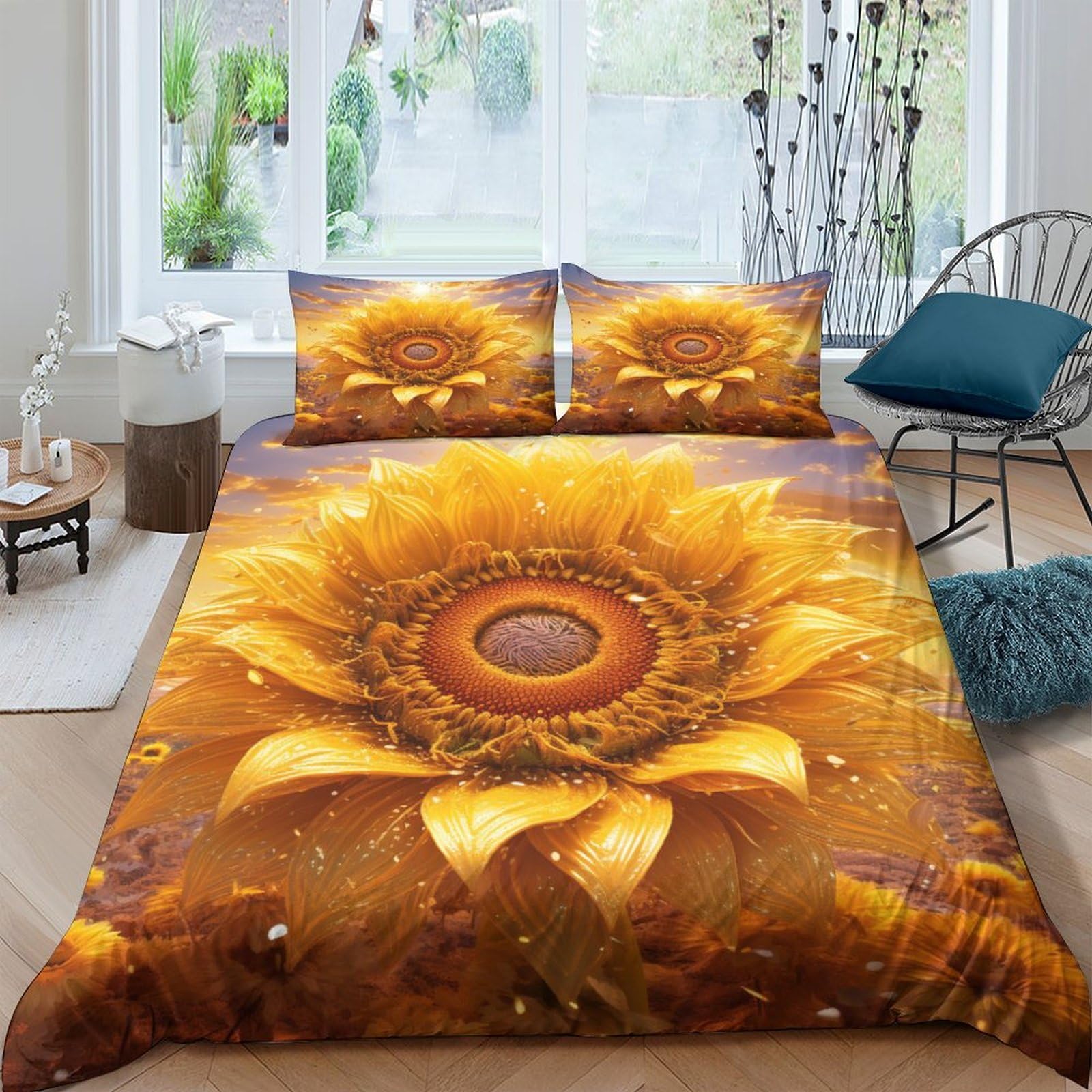 Parure de lit fleurs de tournesol pour une chambre lumineuse et cocooning
