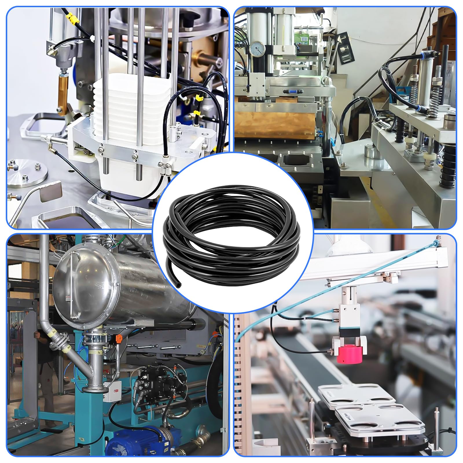 20m Tuyau Pneumatique, Tuyau Pneumatique 6mm avec 4 Connecteurs Pneumatiques, pour Equipements Pneumatiques, Industriels et Domestiques (Noir)