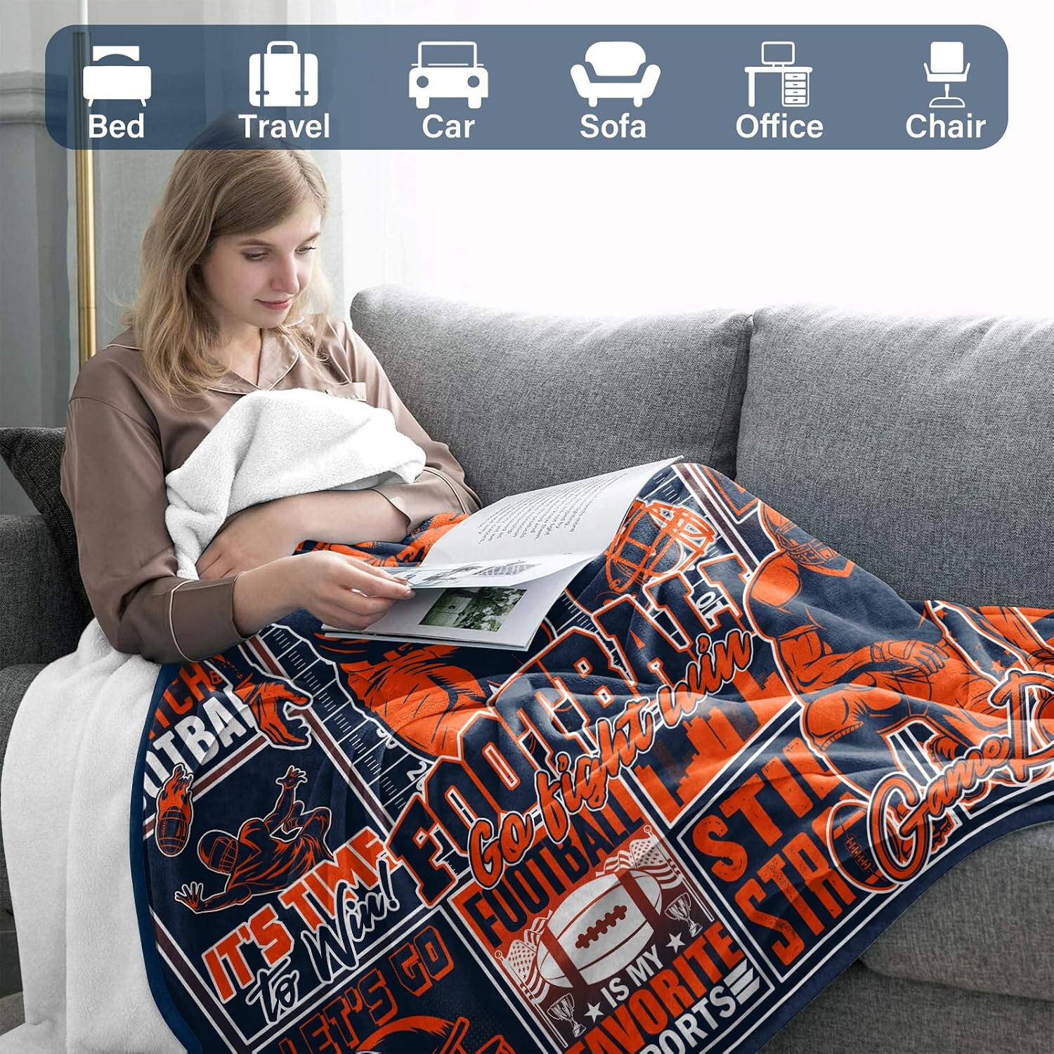 Football Gifts, Football Throw Blanket for Men Women, Sports Team Color Blanket for Christmas and Birthdays 60" x 50"