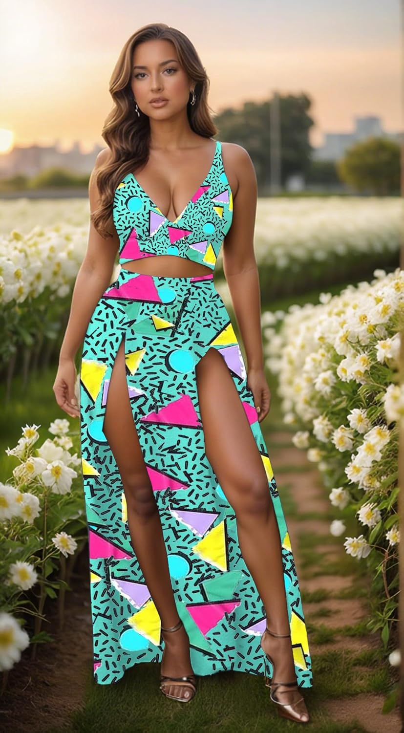 2 Piece Sets for Women Summer Sexy Double High Split Maxi Dresses Skirt Set Beach Swimwear Cover Ups Vacation Outfits - Image 6