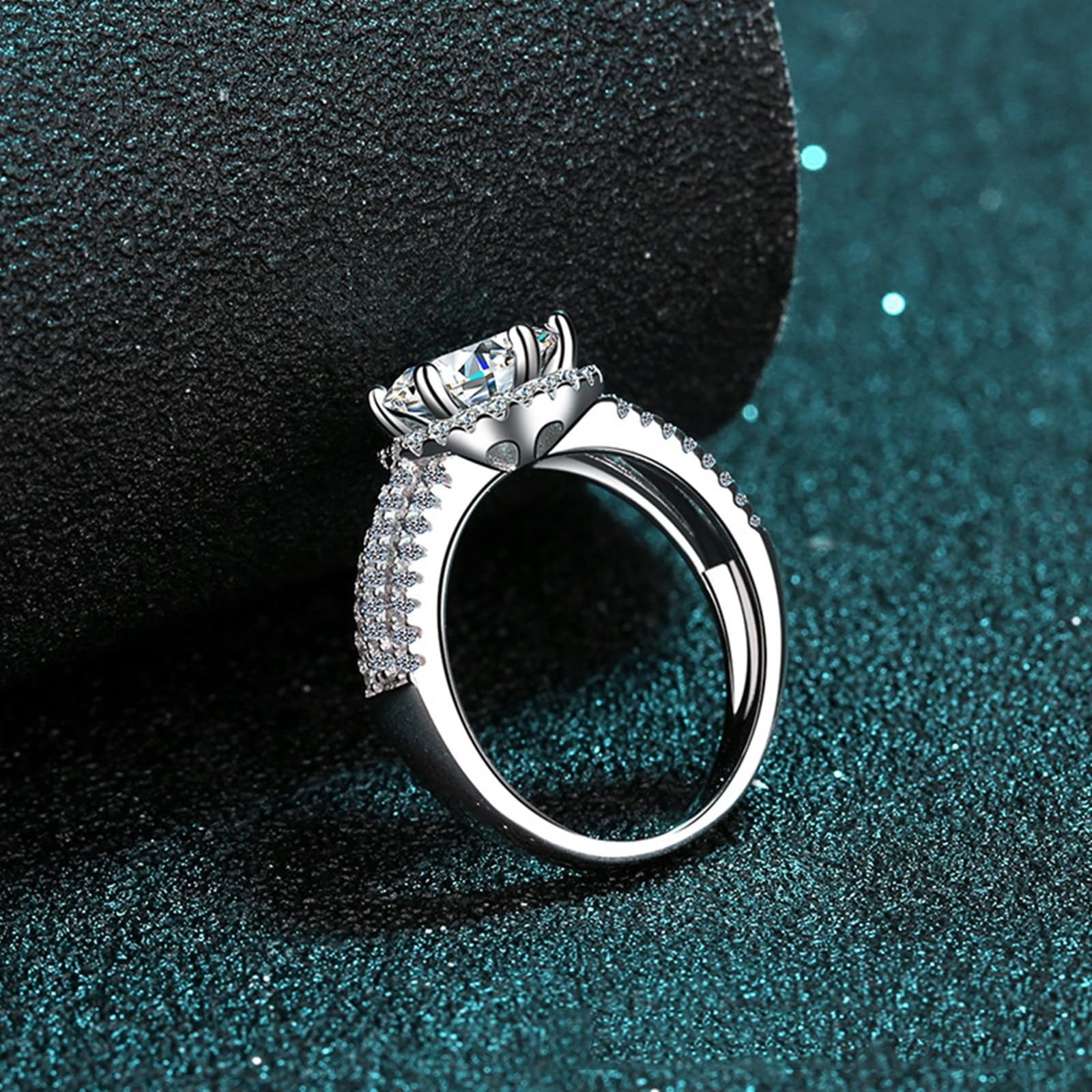 Silberring 925, Ring Modeschmuck Damen Zirkonia Sechs Klauen Runde Verlobungsring