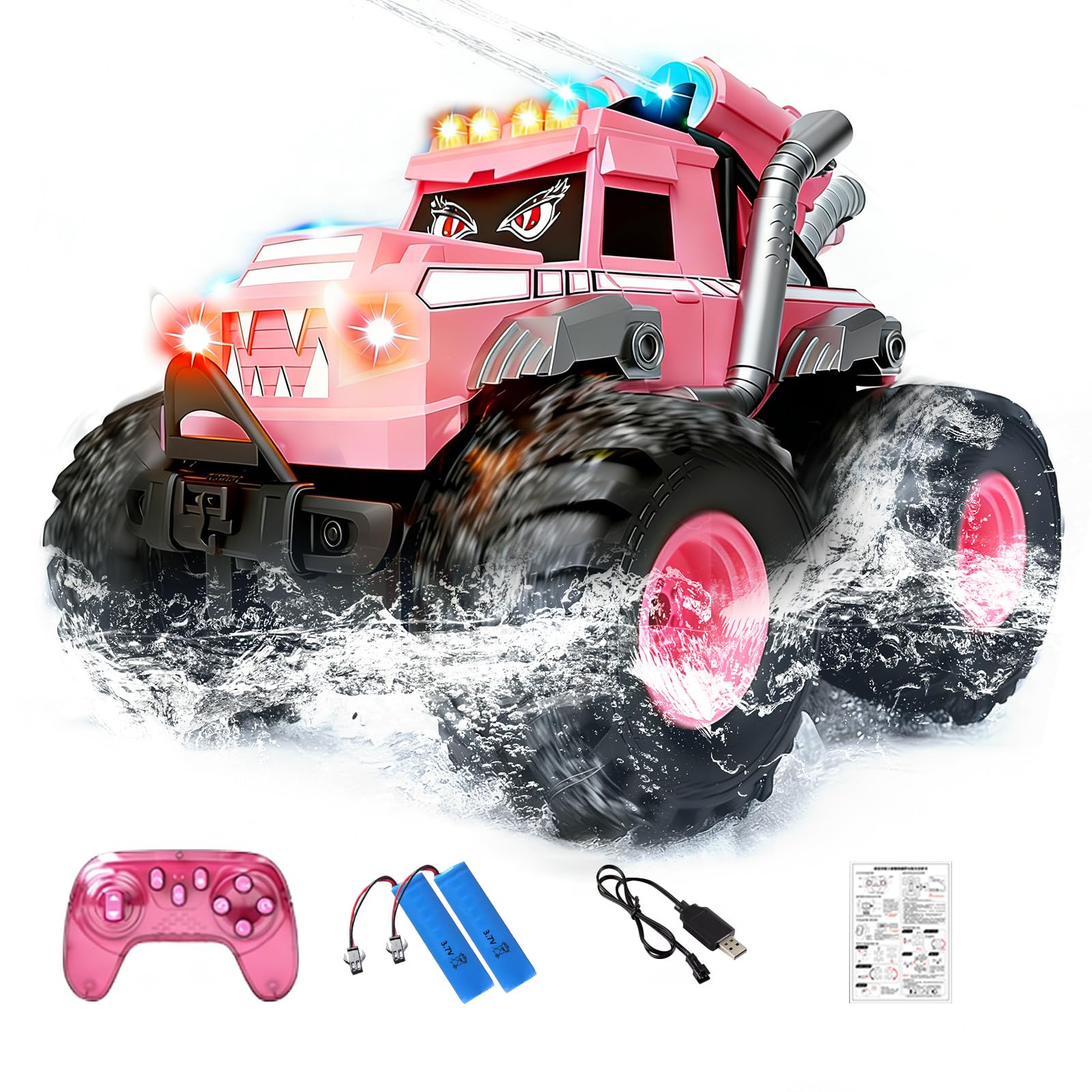 3-in-1 RC Car,Amphibious Remote Control Car for Girls, RC Boat/Water Gun, 2.4GHz All Terrain Pink Waterproof Monster Trucks for Girls,Indoor & Outdoor Play,Pool Toys Birthday Gift for Kids (Pink)