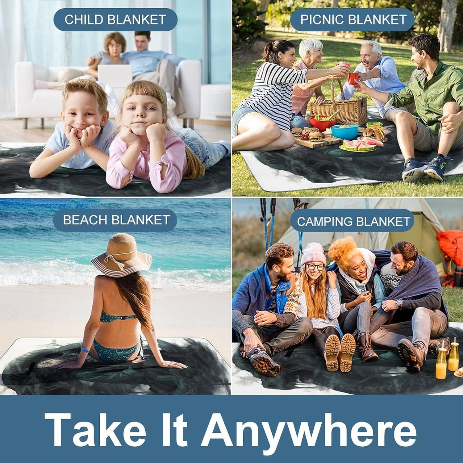 Snake and Man Outdoor Mat Foldable ，Beach Blanket Waterproof Surface，Easy to Clean Travel Blanket， for Spring and Summer Grassland Camping