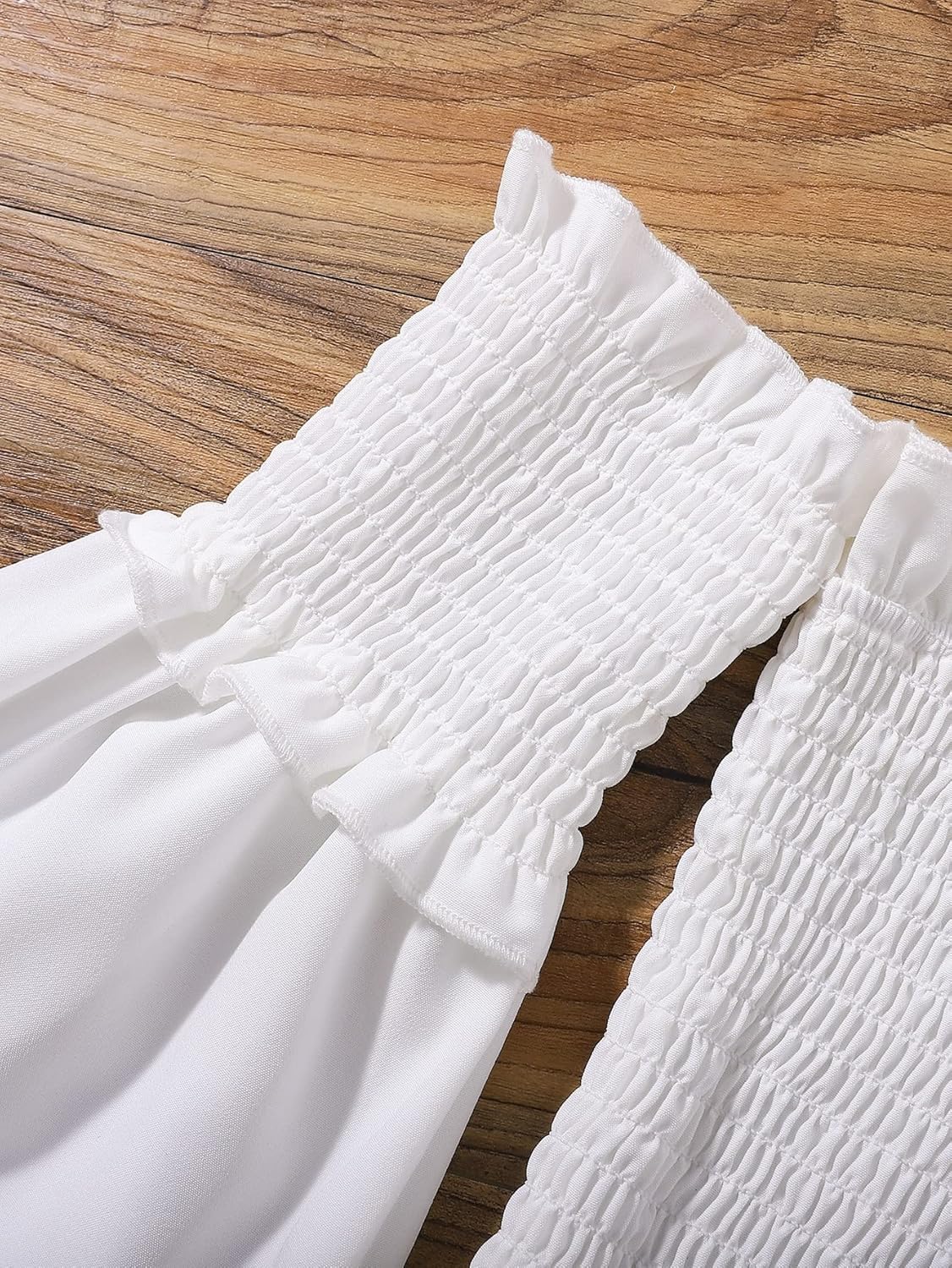 SHENHE Girl's Cold Shoulder Shirred Crop Tops Flounce Long Sleeve Frill Trim Blouses - Image 4