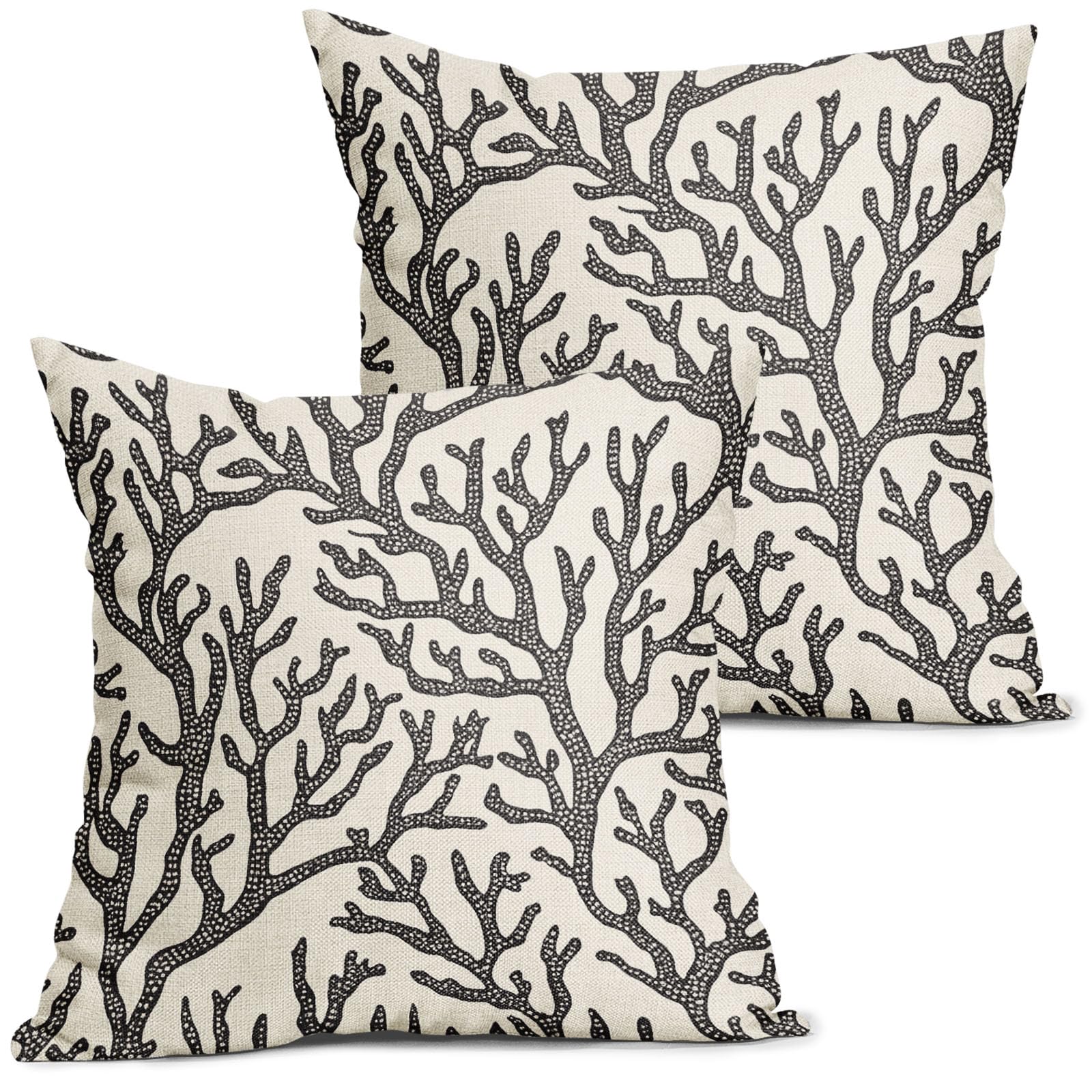 aportt Coastal Coral Tropical Pillow Covers 16X16 Inch Nautical Beach Sea White Black Decorative Pillow Cases Summer Ocean Throw Pillows Set of 2