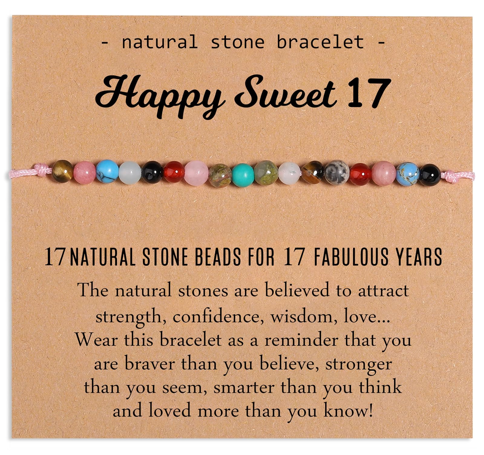 Miss Pink Natural Healing Crystal Bracelet Gifts for Girls Women, Happy 7-50 Year Old Birthday Milestone Bead Bracelets for Daughter Granddaughter