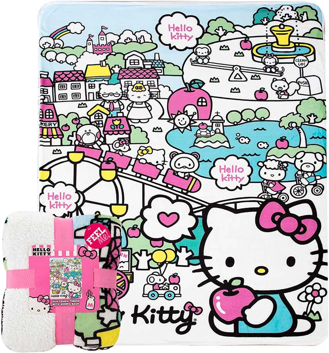Northwest Hello Kitty Silk Touch Sherpa Throw Blanket, 60" x 80", My Cute World