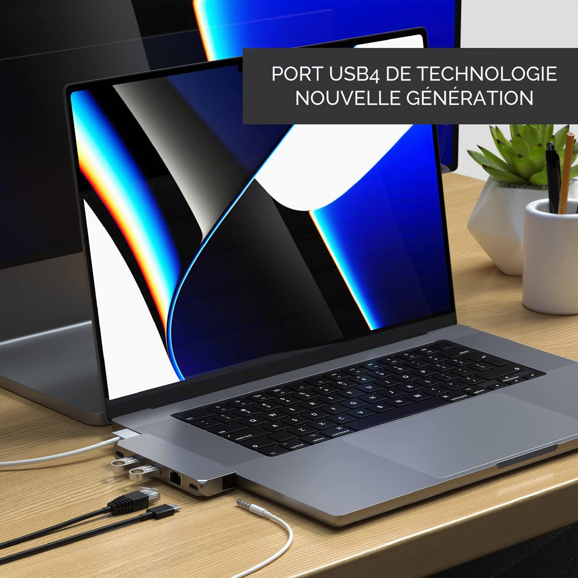 SATECHI Hub Dual USB C Pro 6 en 1, USB4 40Gbps, HDMI, 100W, Gris Sidéral | Pour MacBook Air et Pro, vidéo jusqu'à 5K@60Hz, Ethernet, 1x USB-C et 2x USB-A à 5Gbps, prise audio
