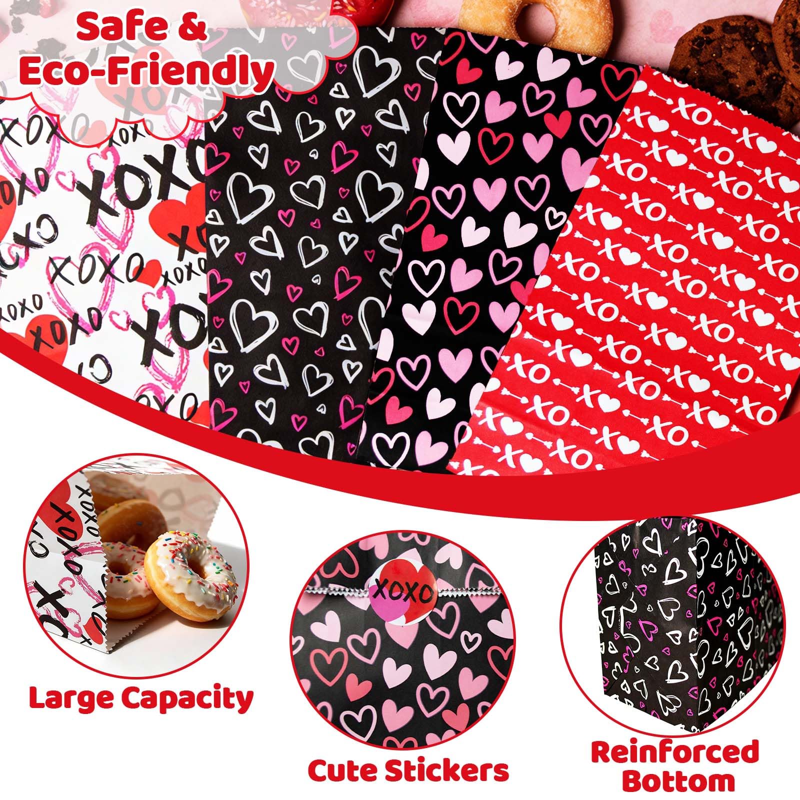 Haobell Valentines Day Bags - 24 Pcs Valentines Goodie Bags With Stickers for Classroom Parties, Kids, Coworkers