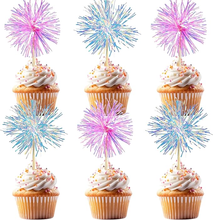 20 Pcs Colorful Firework Shape Cupcake Decorations, Sparkling Colorful Cake