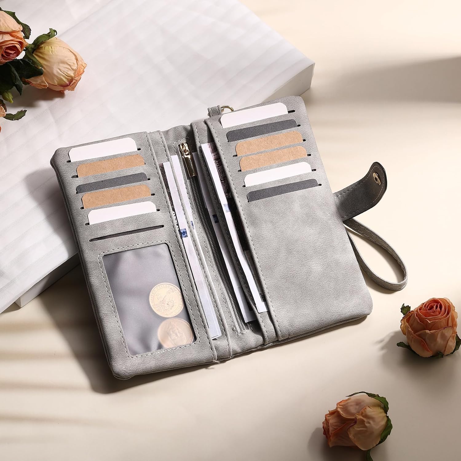 MMXX Personalized Floral Wallet for Women PU Leather Wallet Wristlet with Birth Flower and Name Large Capacity Floral Purse Birthday Gifts for Mom Wife Girlfriend (A2) image 2