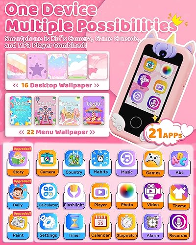 Miniatura 2 de Juguete de teléfono inteligente para niños de 3, 4, 5, 6 años, regalos de unicornio, reproductor de música MP3, juguetes de viaje de doble cámara