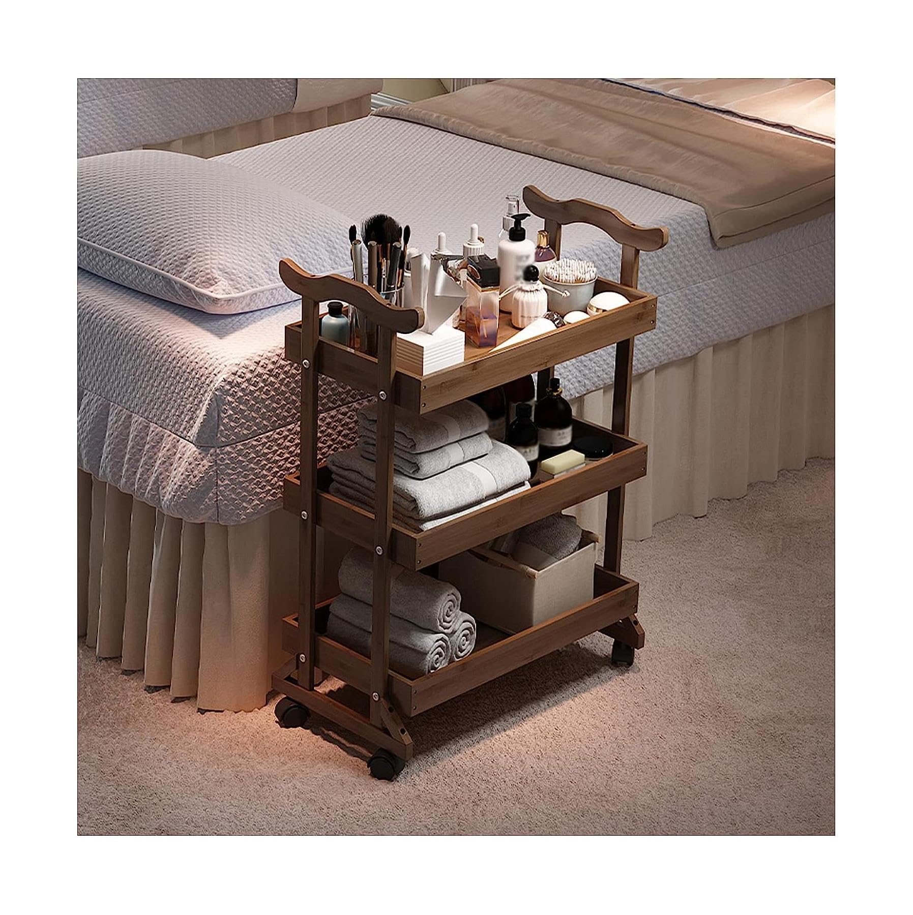 装飾的な木製サービングカート Amazon｜サービングカート 3 段竹エンドテーブル上げられた