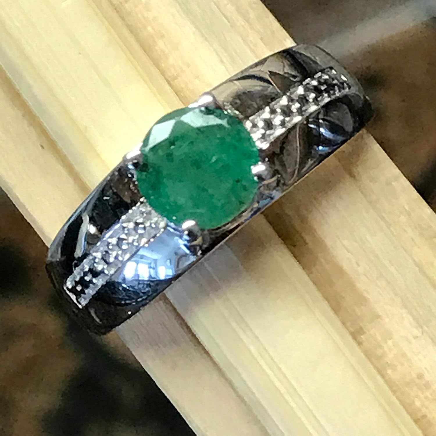Natural Green Emerald 925 Solid Sterling Silver Engagement Ring Size 6, 7, 9 - Image 9