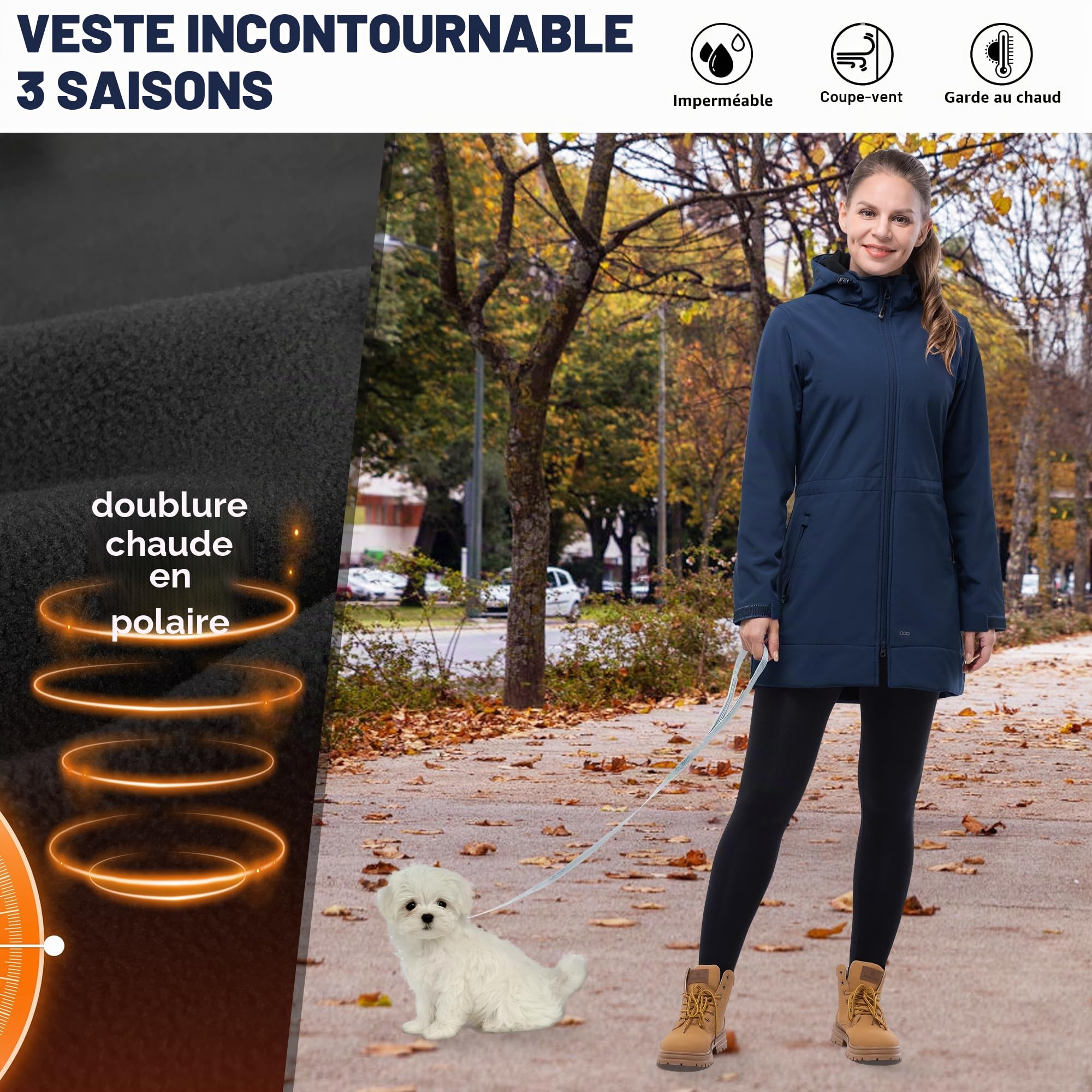 33,000ft Femme Veste Softshell Imperméable Longue Légère Jacket À Capuche Veste de pluie softshell Blouson Coupe Vent pour Activites En Exterieur Course à pied Randonnée