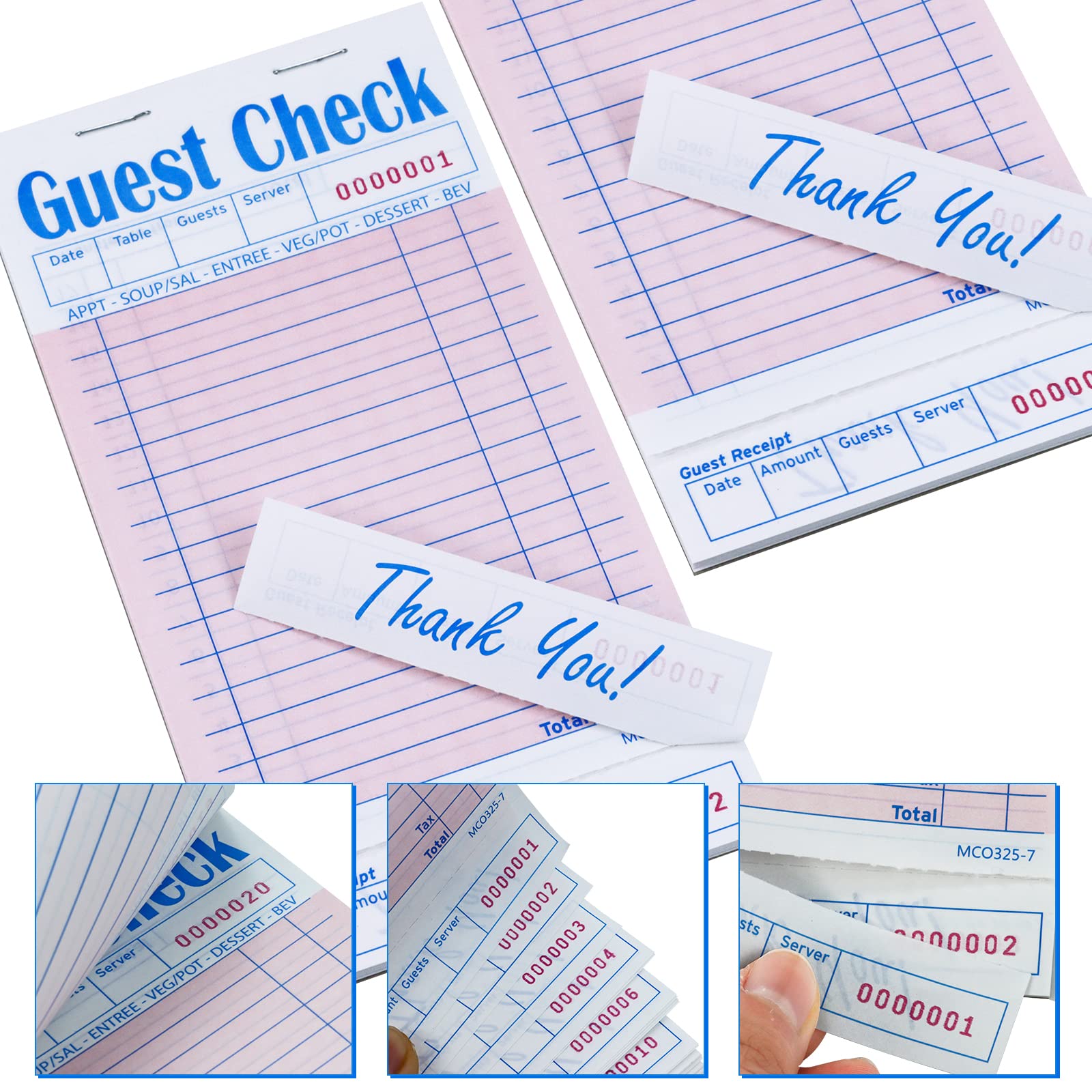 Rcybeo Guest Check Pads - 15 Pack, 50 Checks Each, Numbered Server Notepads For Waitresses & Restaurants