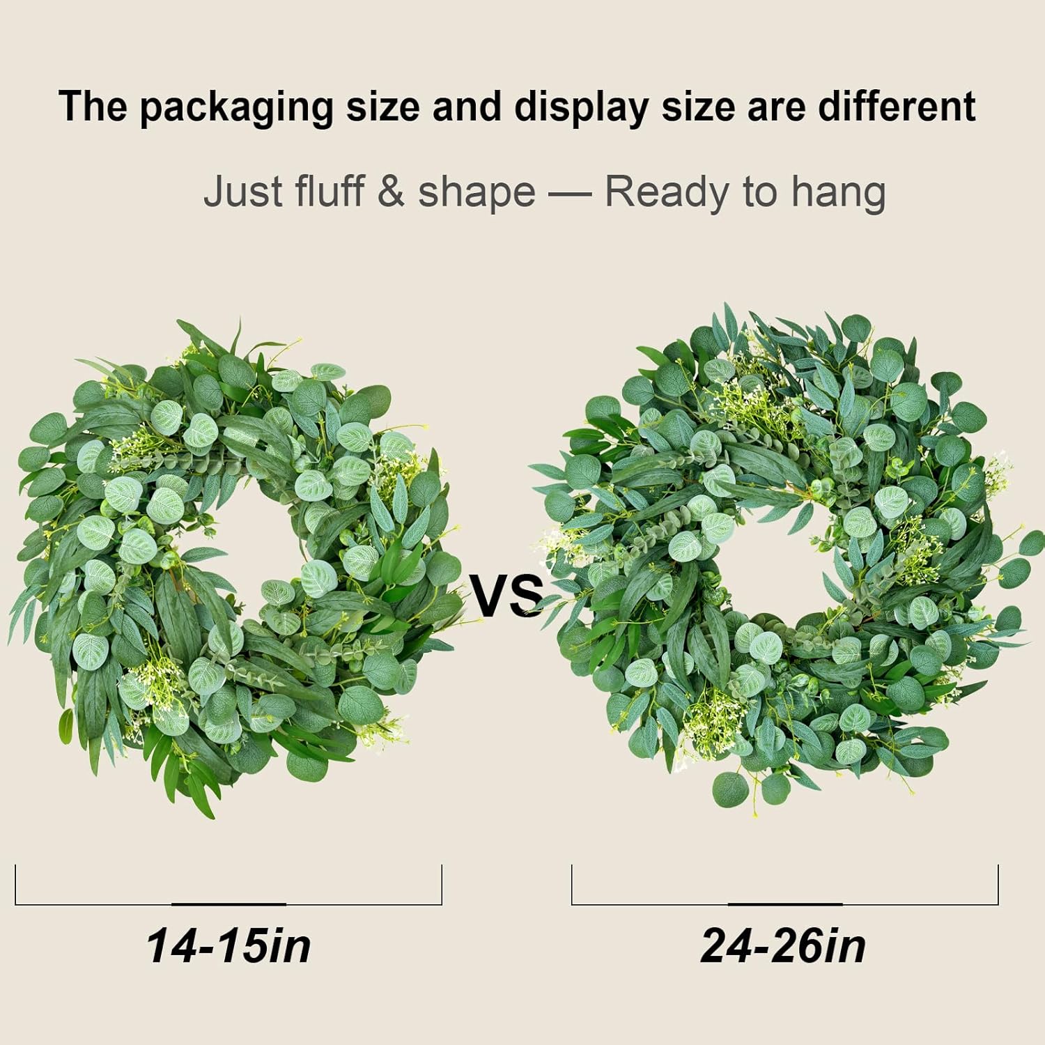 26'' Eucalyptus Wreath for Front Door Year Round, Large Handmade Green Moden Farmhouse Wreath for Home Decor Porch Window Holiday Indoor Outdoor - Image 6