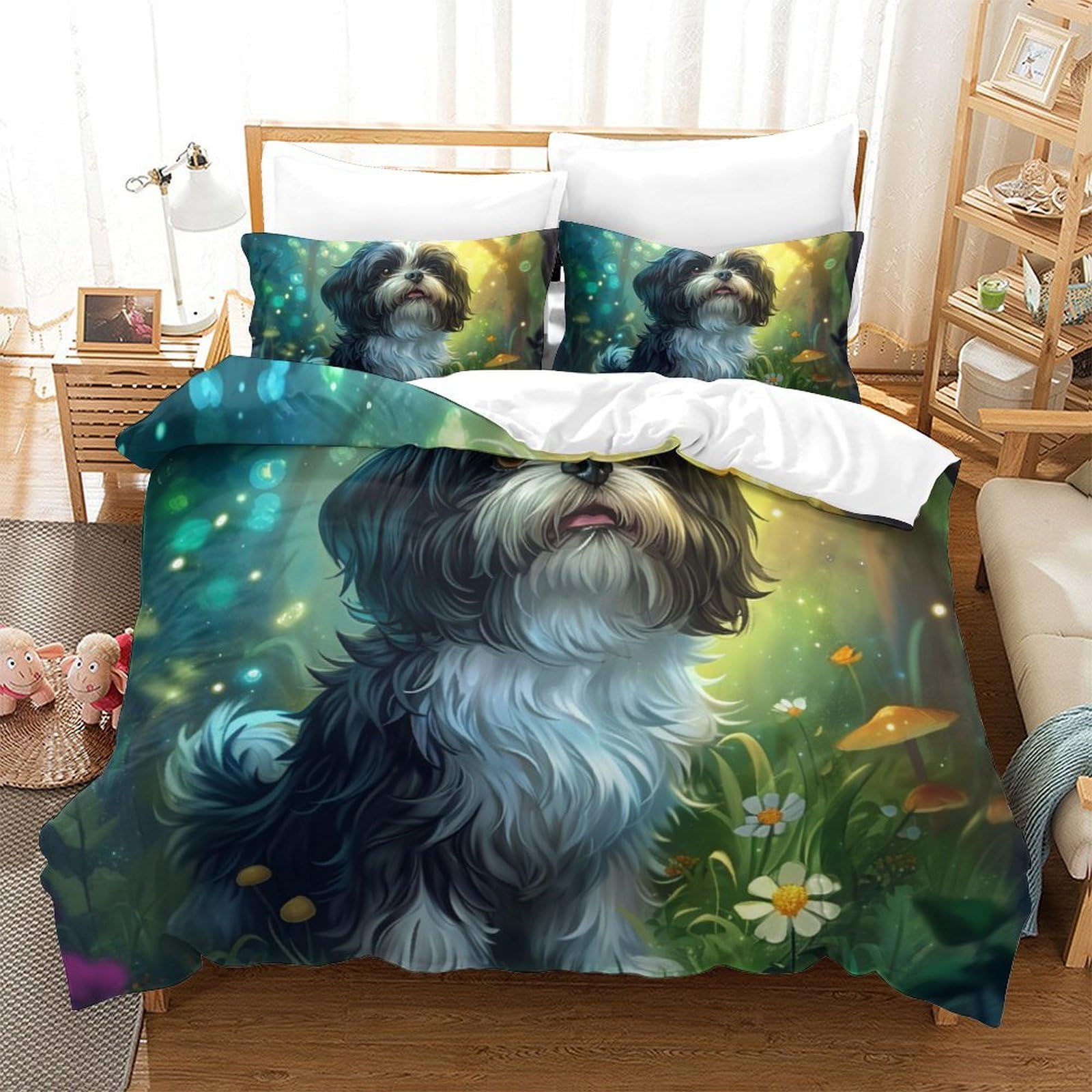 Housse de couette decorative lit 260x220 parure de lit enfant garçons filles motif chien