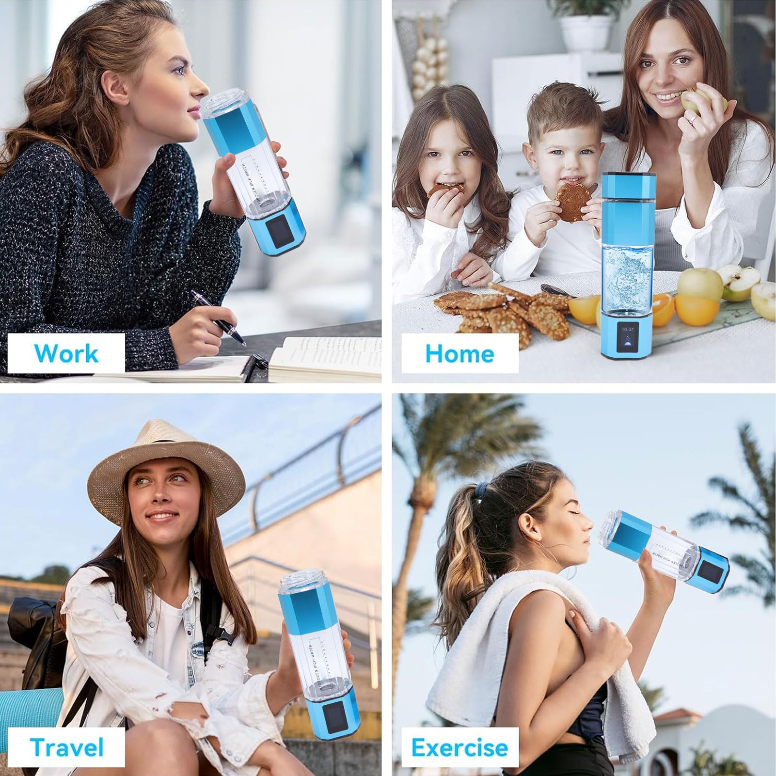 Botellas de agua de hidrógeno, 250 ml, tecnología SPE de hasta 5000ppb 2 modos Modo de retrolavado automático, adecuado para hogar, oficina, viaje (1)